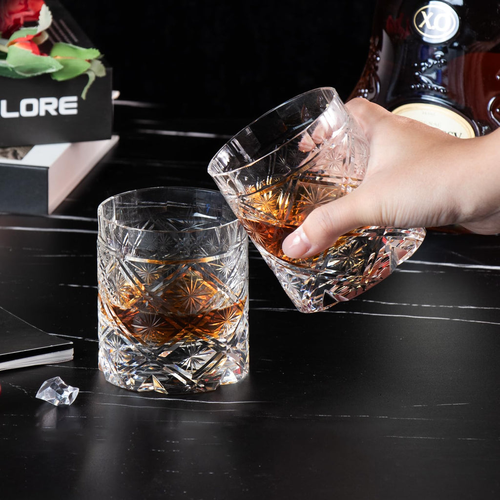 KAMMAK Crystal Whiskey Glasses Set of 2, Handcrafted 7.1oz Old Fashioned Glasses Stemless, Luxury Cocktail Glasses, Hand Blown Scotch Cup for Women, Men Gift for Rocks, Bourbon Barware, Bar