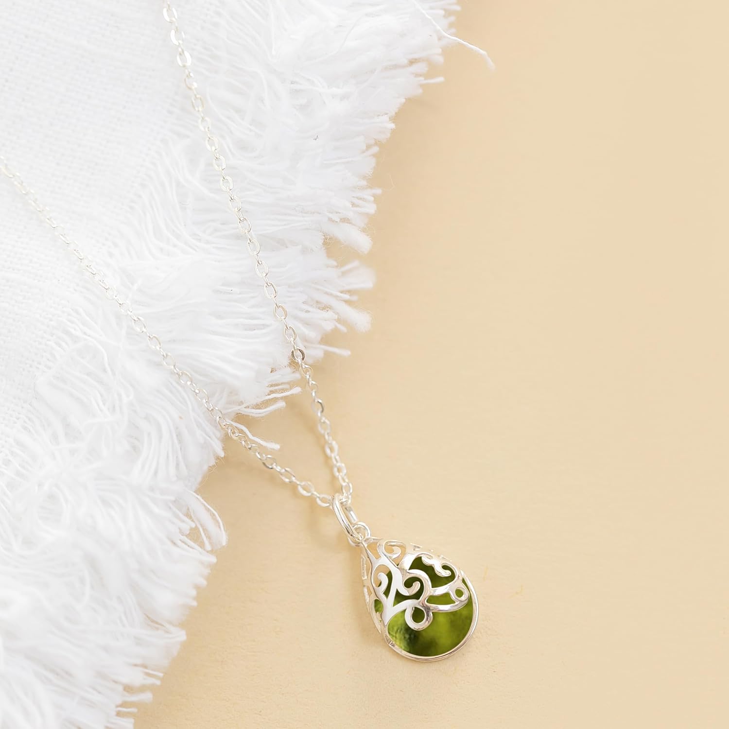 Bottled Up Designs Handmade Filigree Teardrop Necklace, Recycled Antique Glass, Sterling Silver, Eco Friendly, Made in USA, Birthday Gifts, Mothers Day, Women, Anniversary