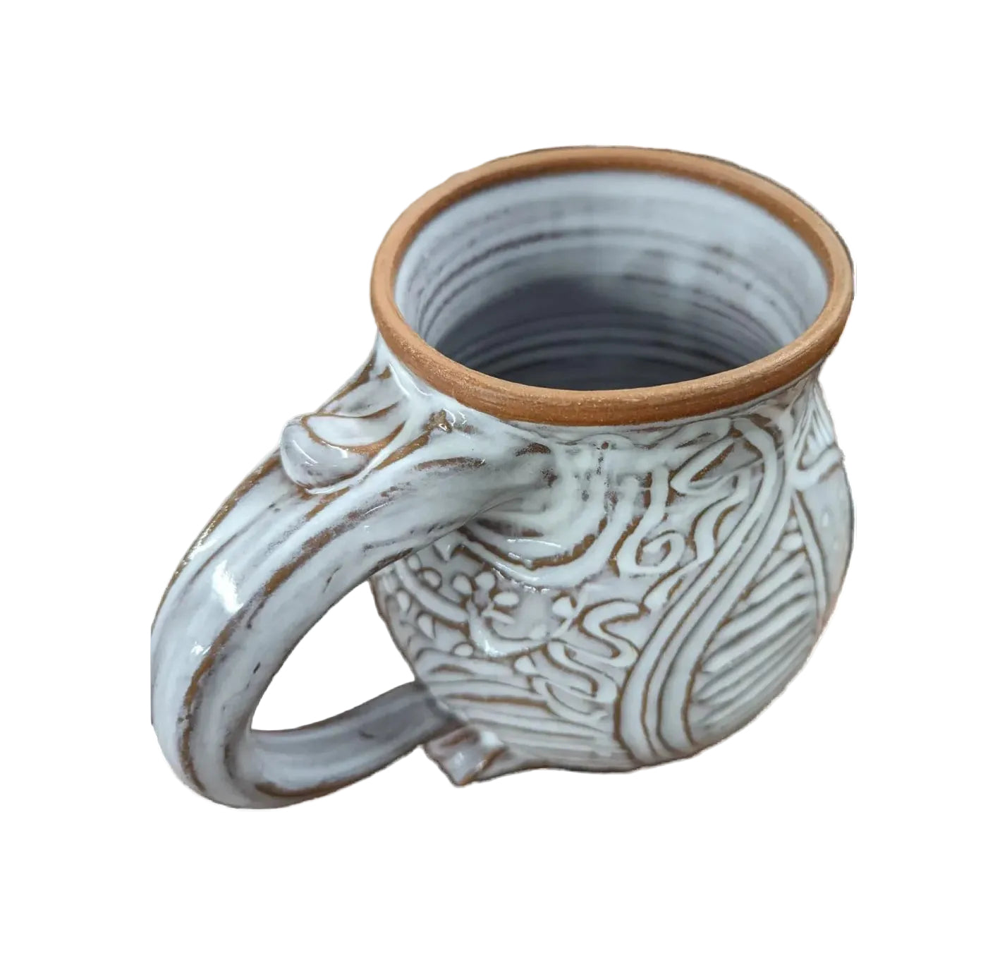 Huge Hand Thrown Pottery Mug Carved in Rooted Shale Handmade in Burnsville North Carolina - Handmade Lifestyle Shop