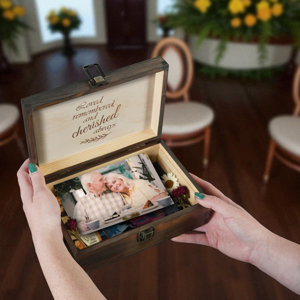 Engraved Memorial Memory Box – Wooden Keepsake Box for Loss of Loved One or Pet – Sympathy Gift – Medium Size – Dark Walnut Finish – 8.5 x 6 x 3 in