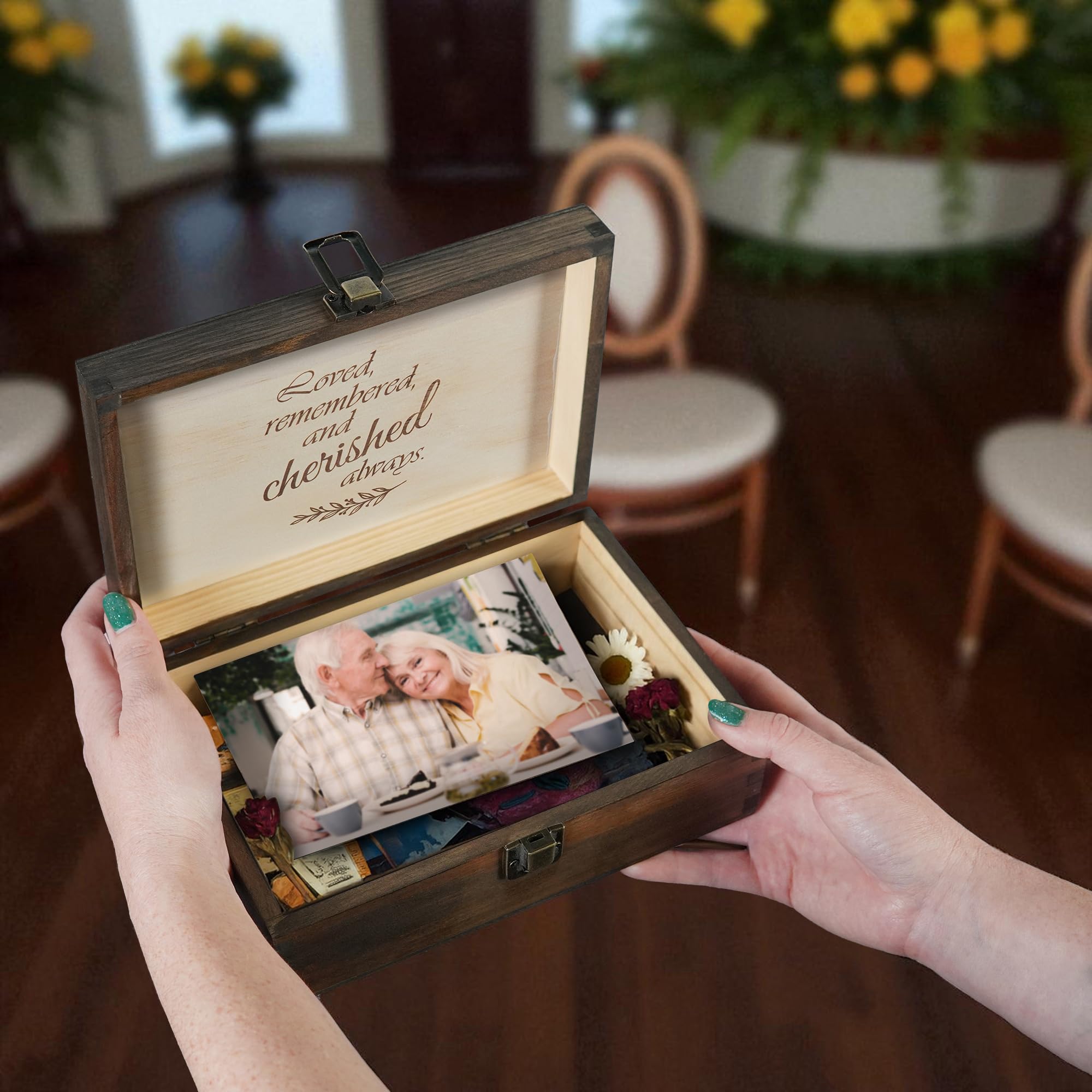 Engraved Memorial Memory Box – Wooden Keepsake Box for Loss of Loved One or Pet – Sympathy Gift – Medium Size – Dark Walnut Finish – 8.5 x 6 x 3 in