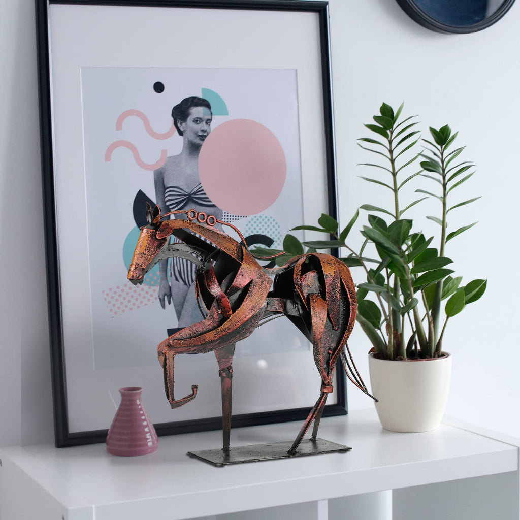 Handmade Metal Horse Statue Decor - Handcrafted & Hand-Painted Sculpture, Unique Rustic Figurine for Home, Office, Desk Decoration (White) - Handmade Lifestyle Shop