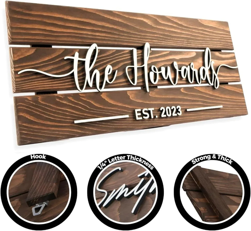 Wooden Name Sign Personalized and Custom, Solid Rustic Wood, Wedding Gifts for Couples, Home, Office, Family Last Name Established Signs, Est. Date Sign 23x10" (Medium) - Handmade Lifestyle Shop