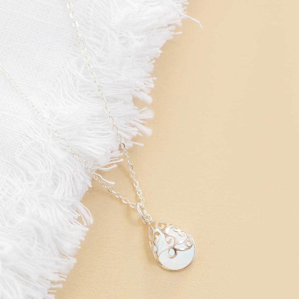 Bottled Up Designs Handmade Filigree Teardrop Necklace, Recycled Antique Glass, Sterling Silver, Eco Friendly, Made in USA, Birthday Gifts, Mothers Day, Women, Anniversary