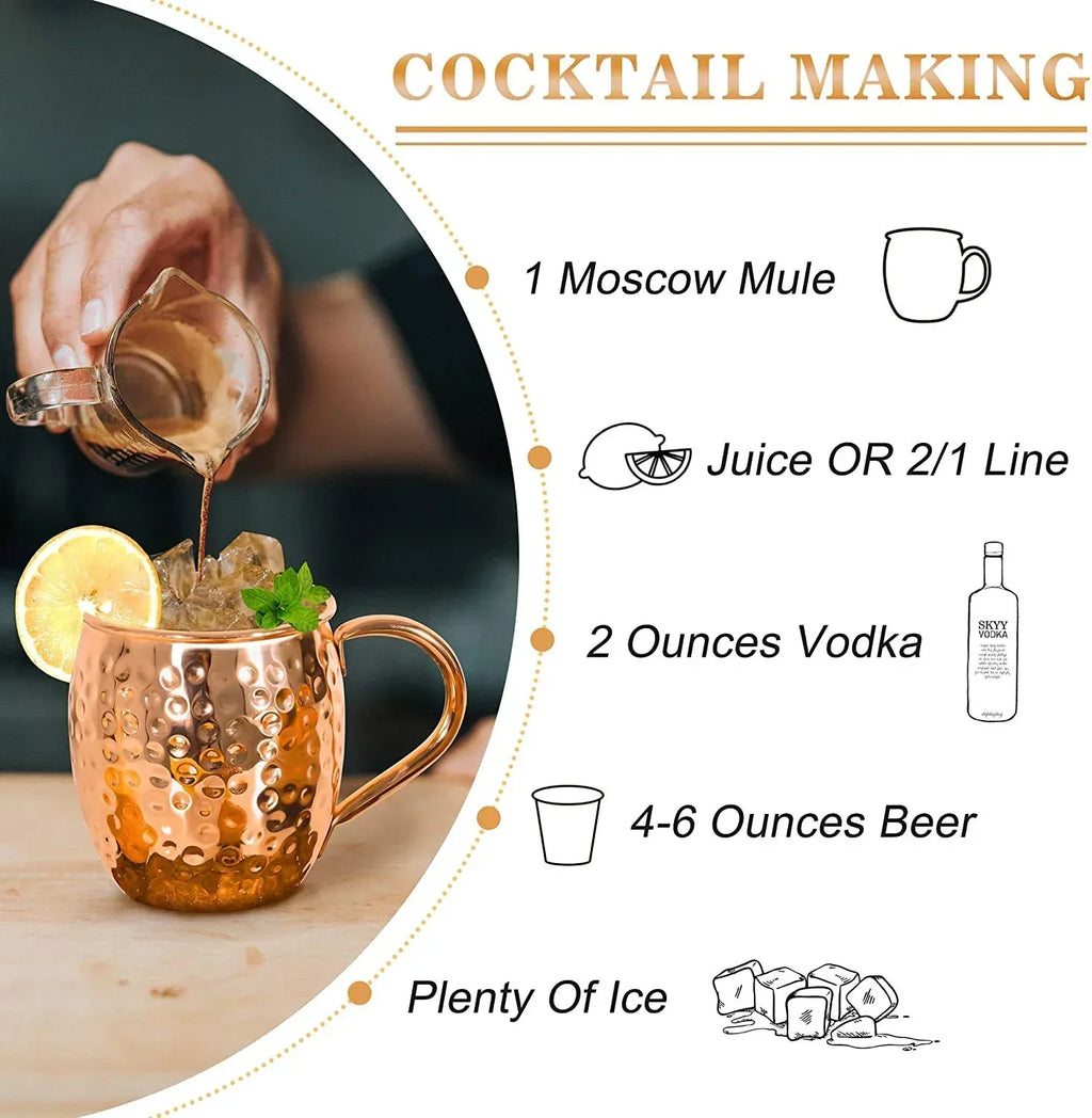 BOLD & DIVINE Moscow Mule Copper Mugs - Set of 2, 100% HANDCRAFTED - Food Safe Pure Copper Solid Mugs - 16 oz Gift Set with Premium Quality Cocktail Straws & Shot Glass! - Handmade Lifestyle Shop