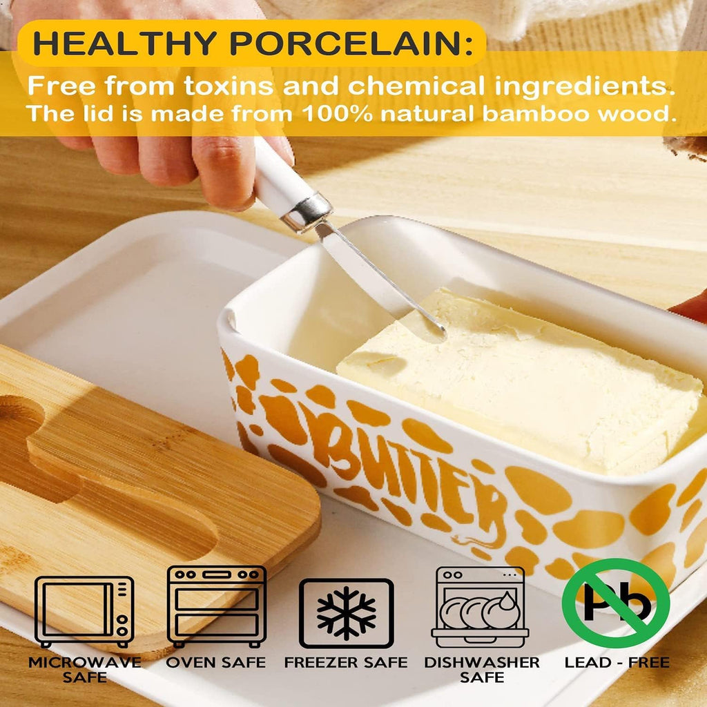 Butter Dish with Lid, Butter Dish with Lid for Countertop, White Butter Keeper Holds Up to 2 Sticks - Butter Holder and Container (Black butter me up, Large)