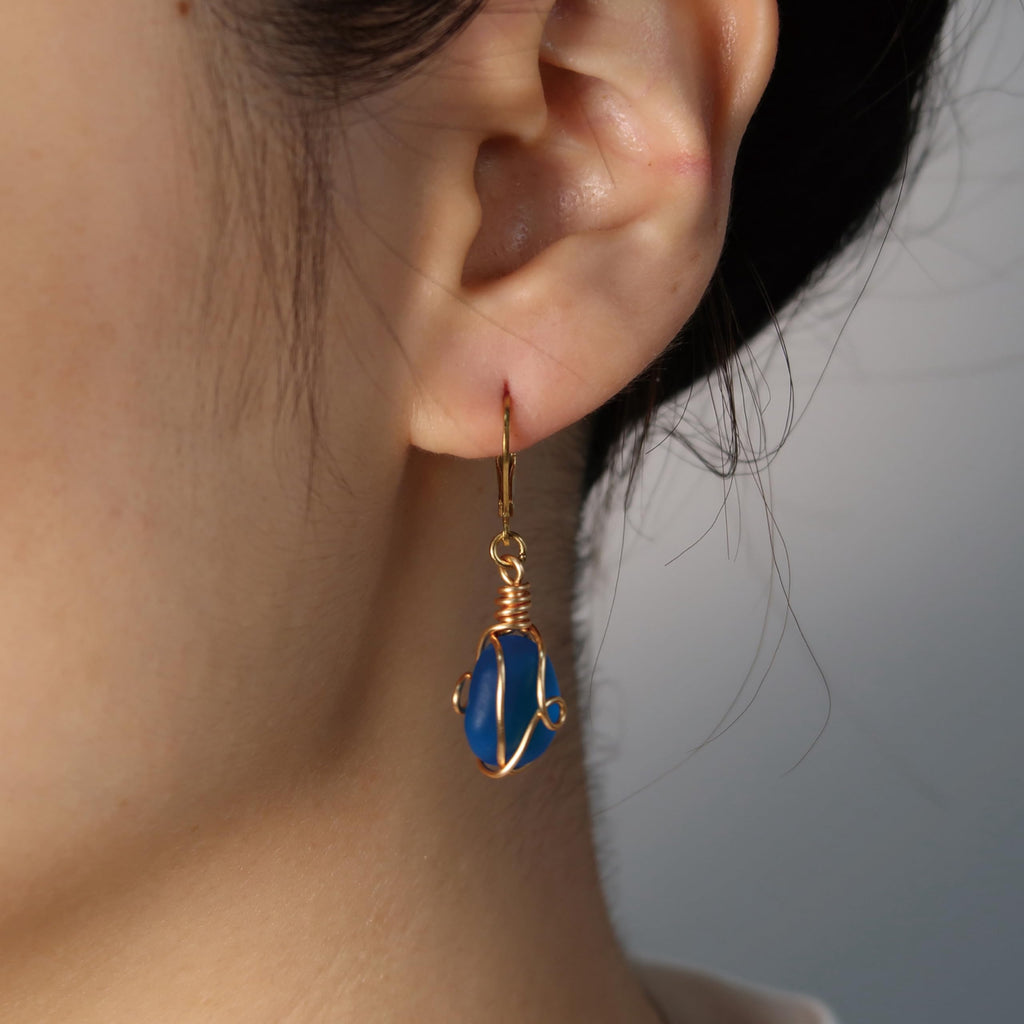 Handmade Sea Glass Wire Wrap Drop Earrings Jewelry ，Beach Earrings, Summer Gift, Ocean Jewelry Inspirational Gifts for Women, Mom, Sister