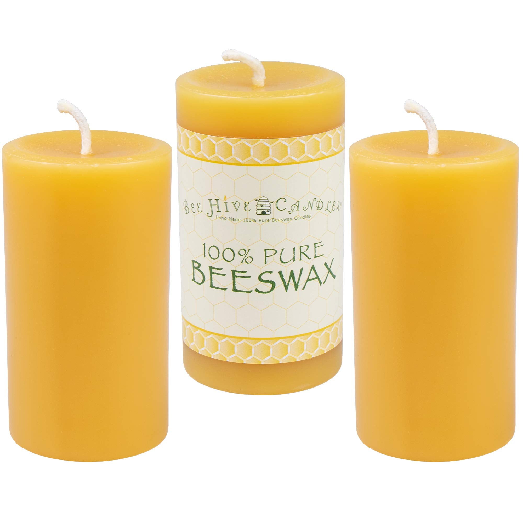 Bee Hive Candles 100% Pure Beeswax Pillar Candle (2" x 3" (3-Pack)) | Natural Beeswax Candles | Soy, Paraffin & Fragrance Free | Handmade in The USA