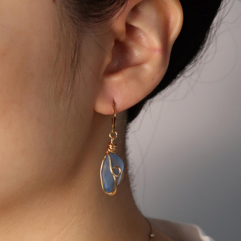 Handmade Sea Glass Wire Wrap Drop Earrings Jewelry ，Beach Earrings, Summer Gift, Ocean Jewelry Inspirational Gifts for Women, Mom, Sister