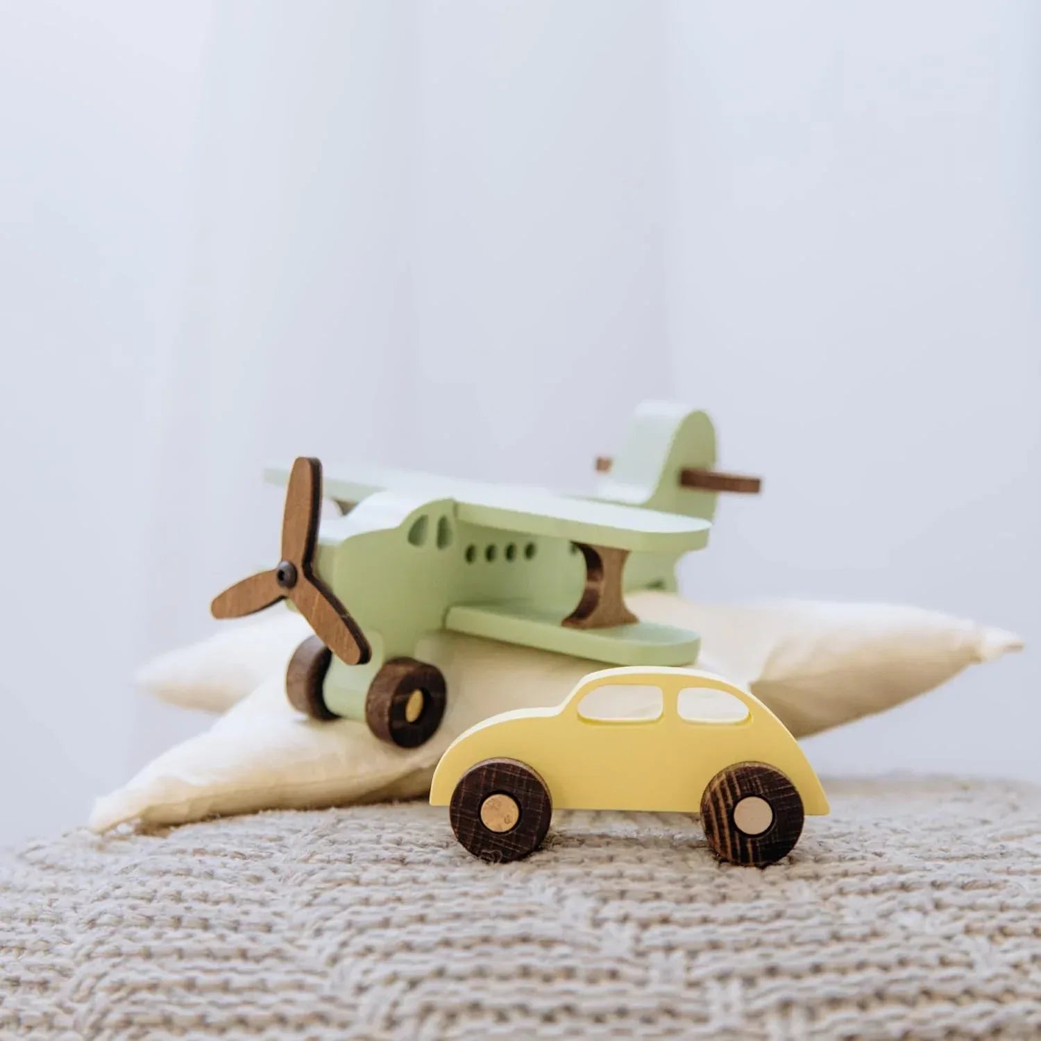 Busy Puzzle Colorful Wooden Airplane and Car Set – Solid Wood Push Toys for Toddlers, Spinning Propeller, Montessori Vehicle Toys, Gift-Ready Box - Handmade Lifestyle Shop
