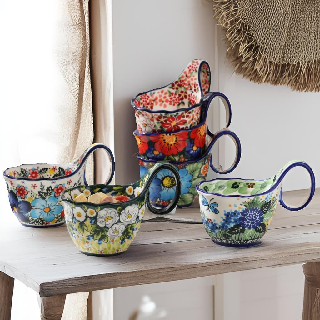 ALMA Handpainted Soup Bowl with Handle, 18.6oz Ceramic Cereal Bowl, Microwave &Dishwasher Safe,Loop Handle Bowl Great for Soup, Chili, Stew, Ice cream