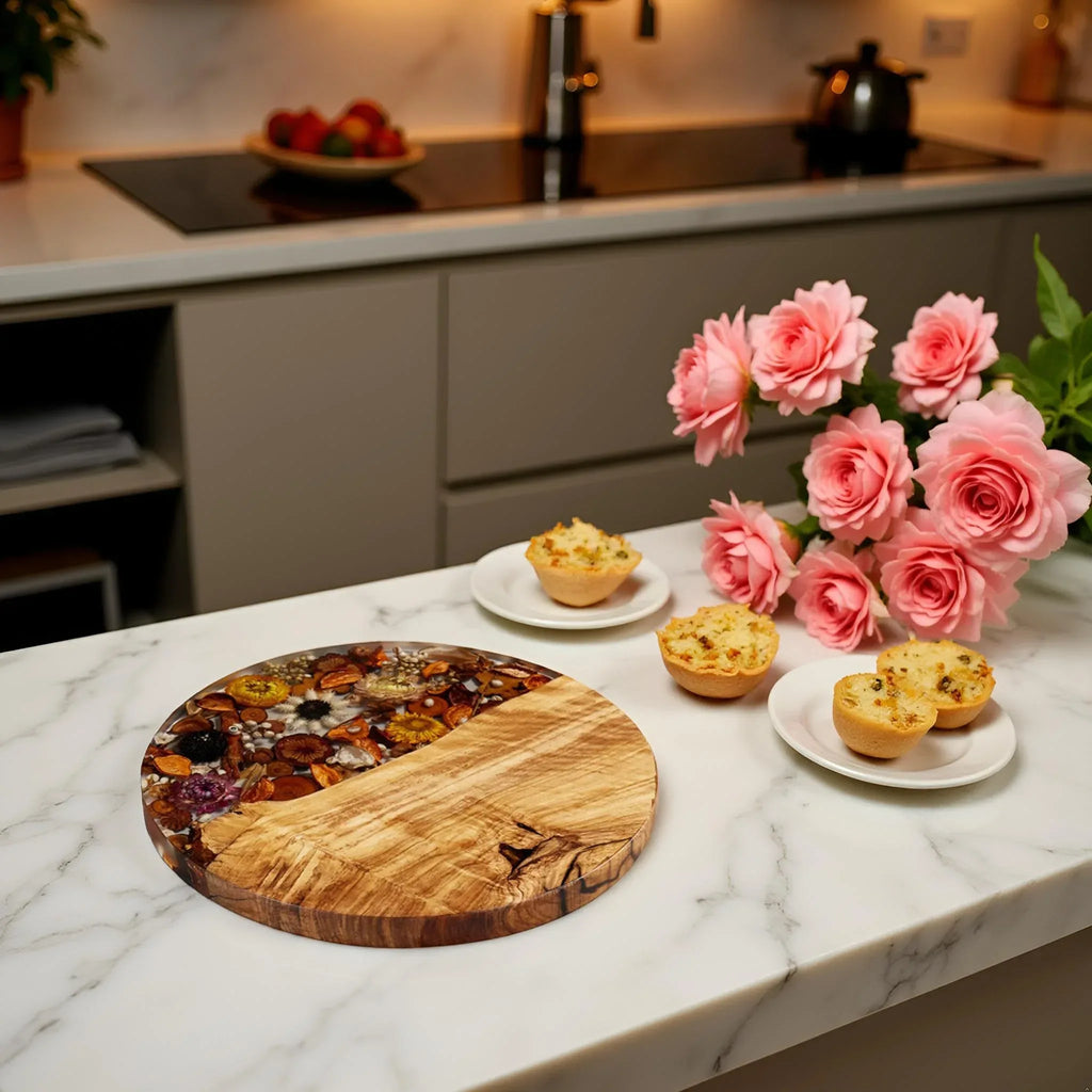 Handmade Olive Wood Charcuterie Board, Personalized Charcuterie Boards for House Warming Gifts, Olive Wood Cutting Board with Unique Floral Design, Wedding Gift for New Couple - Handmade Lifestyle Shop