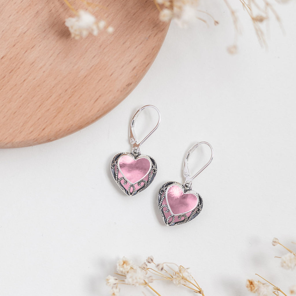 Bottled Up Designs Handmade Homespun Hearts Earrings, Recycled Vintage Glass, Sterling Silver, Eco Friendly, Made in USA, Mothers Day, Women, Anniversary