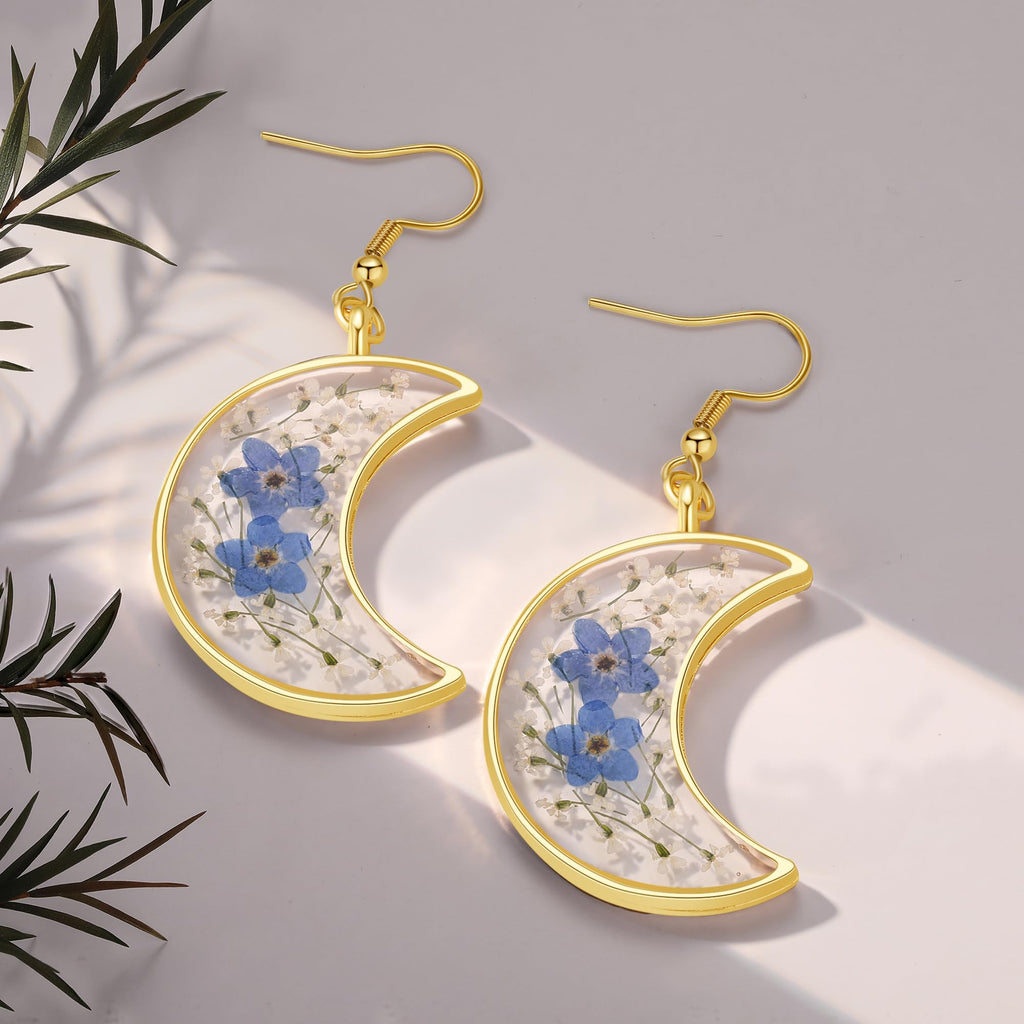 Forget-Me-Not and Queen Anne's Lace Pressed Wildflower Earrings | Pressed Flower Earrings | Handmade Drop and Dangle Earrings | Gift for Woman