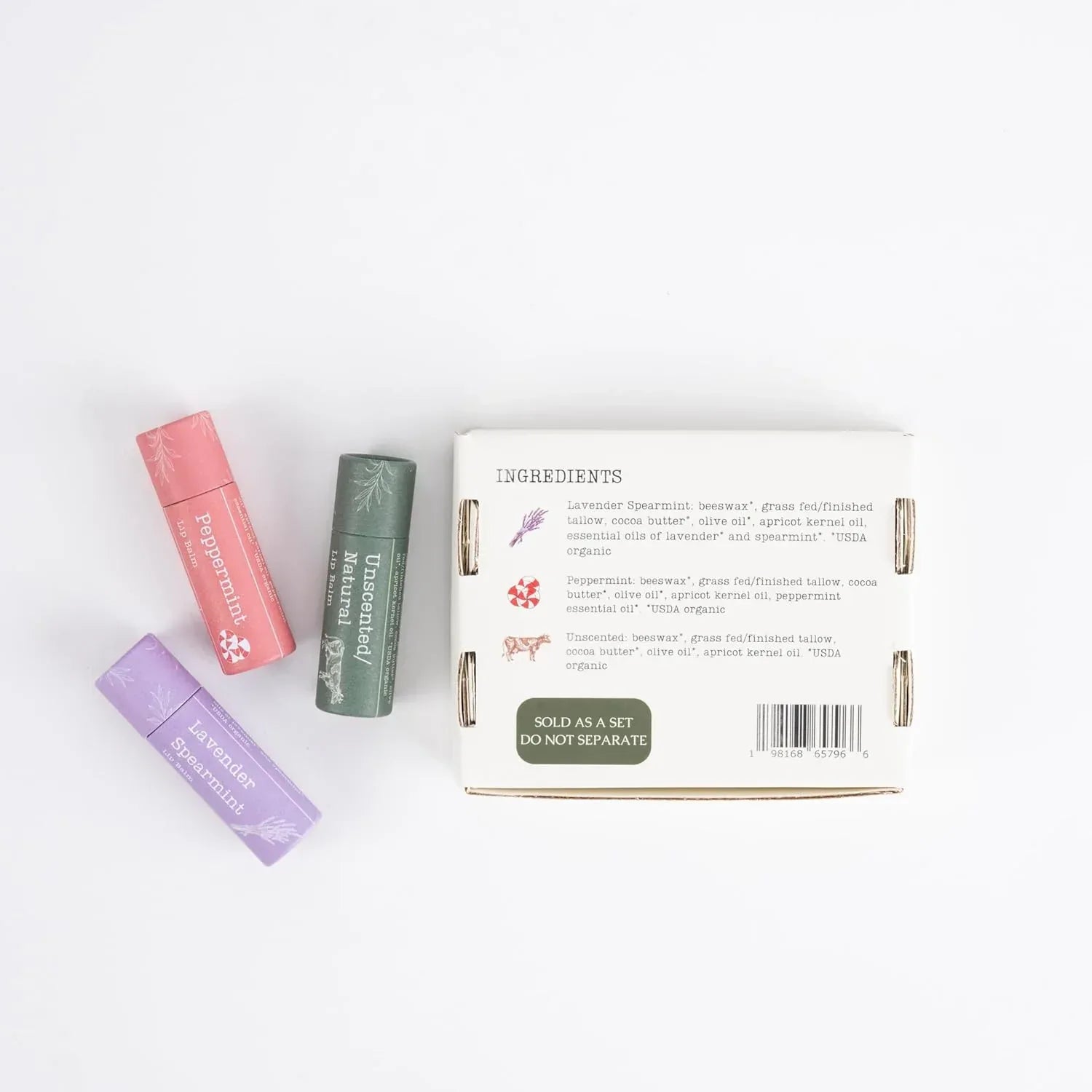 Hearth and Homestead: Handmade Tallow Lip Balm Collection: Unscented/Peppermint/Lavender-Spearmint (3x .33 oz) - Handmade Lifestyle Shop