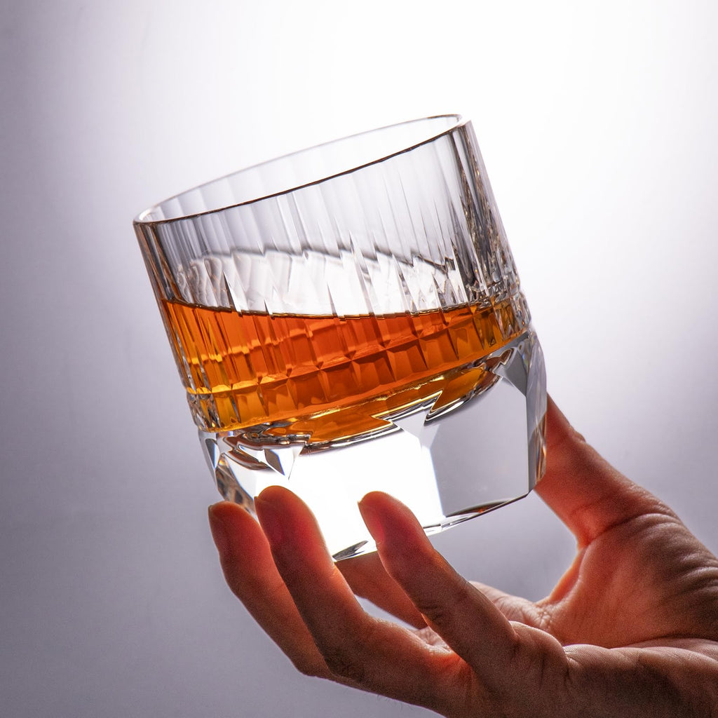 KAMMAK Crystal Whiskey Glasses Set of 2, Handcrafted 7.1oz Old Fashioned Glasses Stemless, Luxury Cocktail Glasses, Hand Blown Scotch Cup for Women, Men Gift for Rocks, Bourbon Barware, Bar