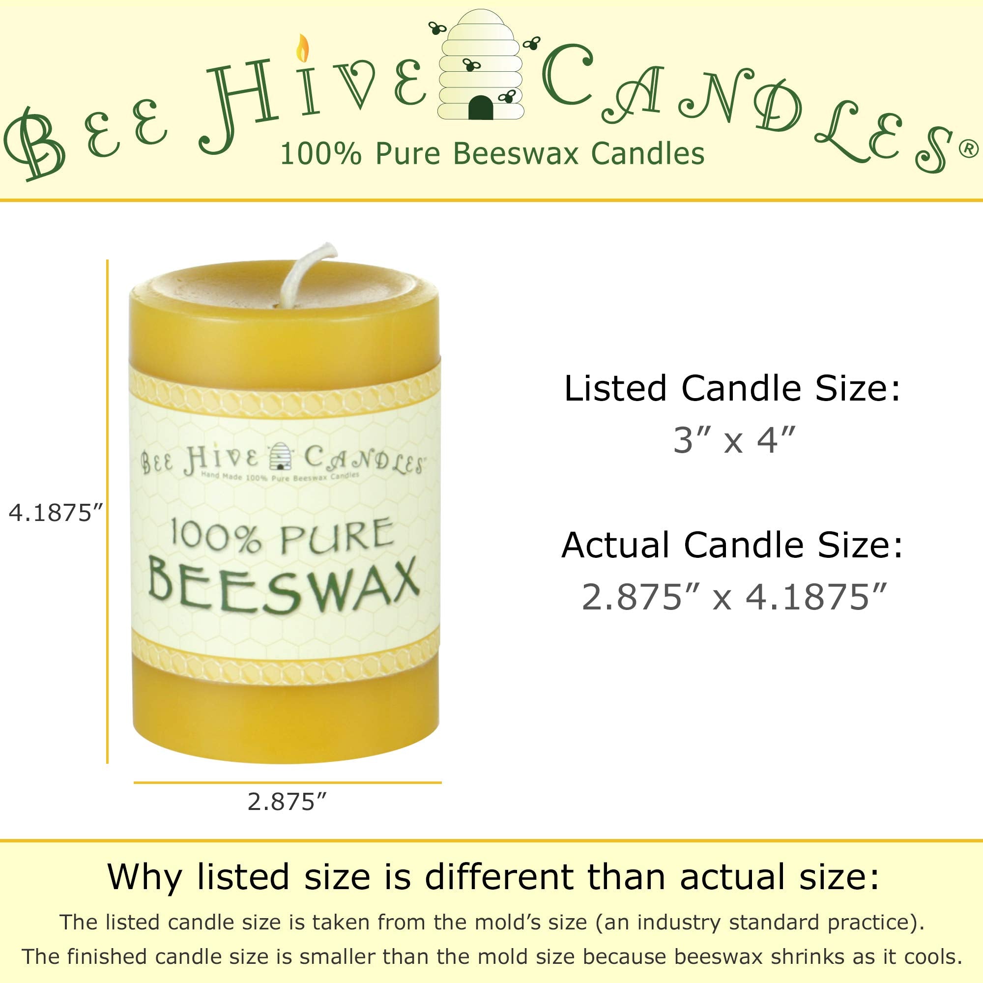 Bee Hive Candles 100% Pure Beeswax Pillar Candle (2" x 3" (3-Pack)) | Natural Beeswax Candles | Soy, Paraffin & Fragrance Free | Handmade in The USA