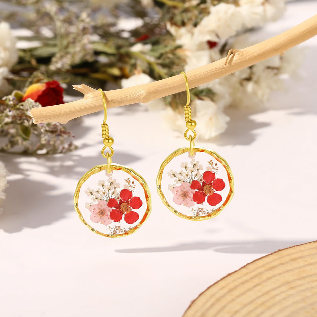 Forget-Me-Not and Queen Anne's Lace Pressed Wildflower Earrings | Pressed Flower Earrings | Handmade Drop and Dangle Earrings | Gift for Woman