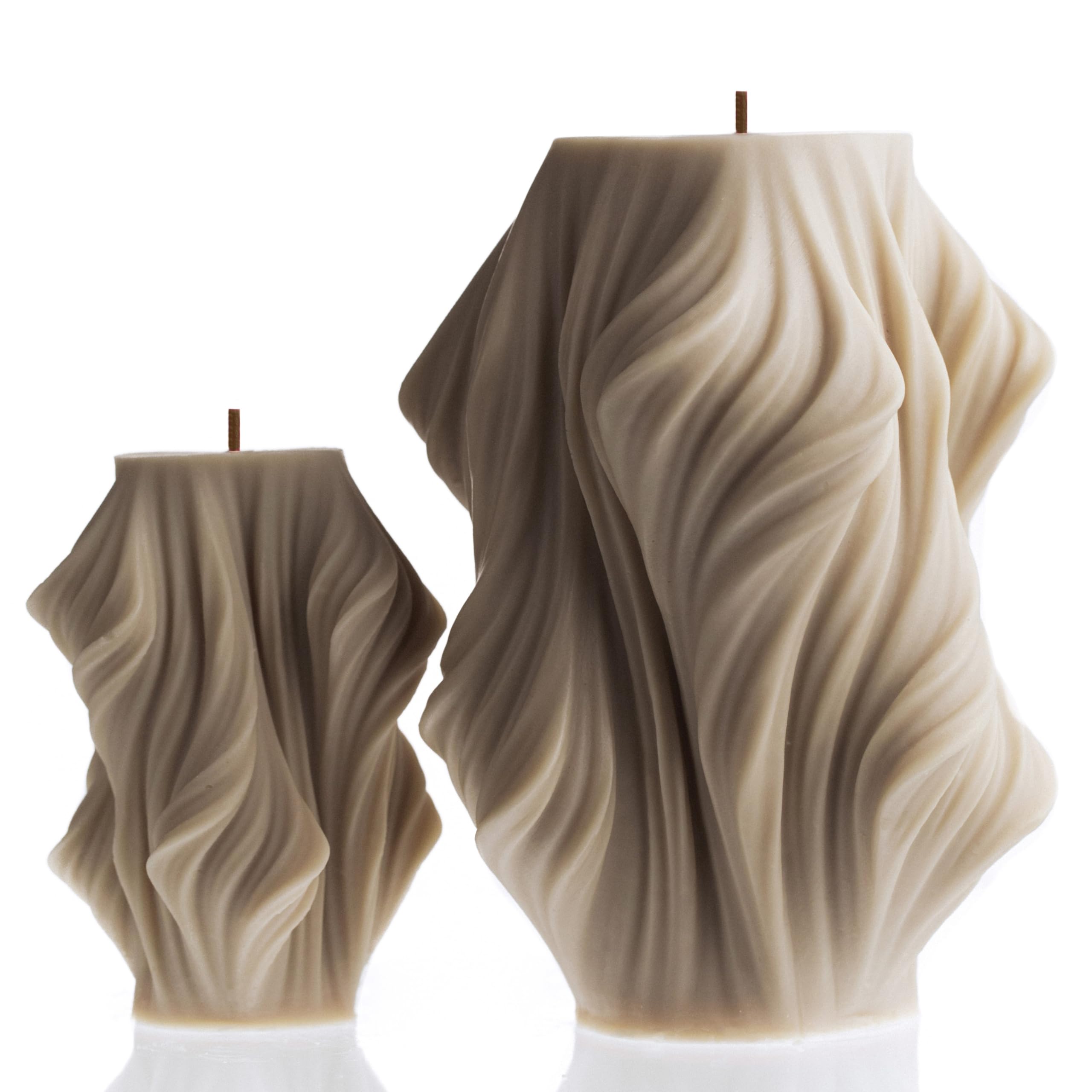 LAWA Cascading Wave Candle - Large Beautiful Handmade Pillar Scented Soy Wax Elegant Bubble Aesthetic Candle Housewarming Gift Home Room Shelf Decor Idea Olive Beige (Large)