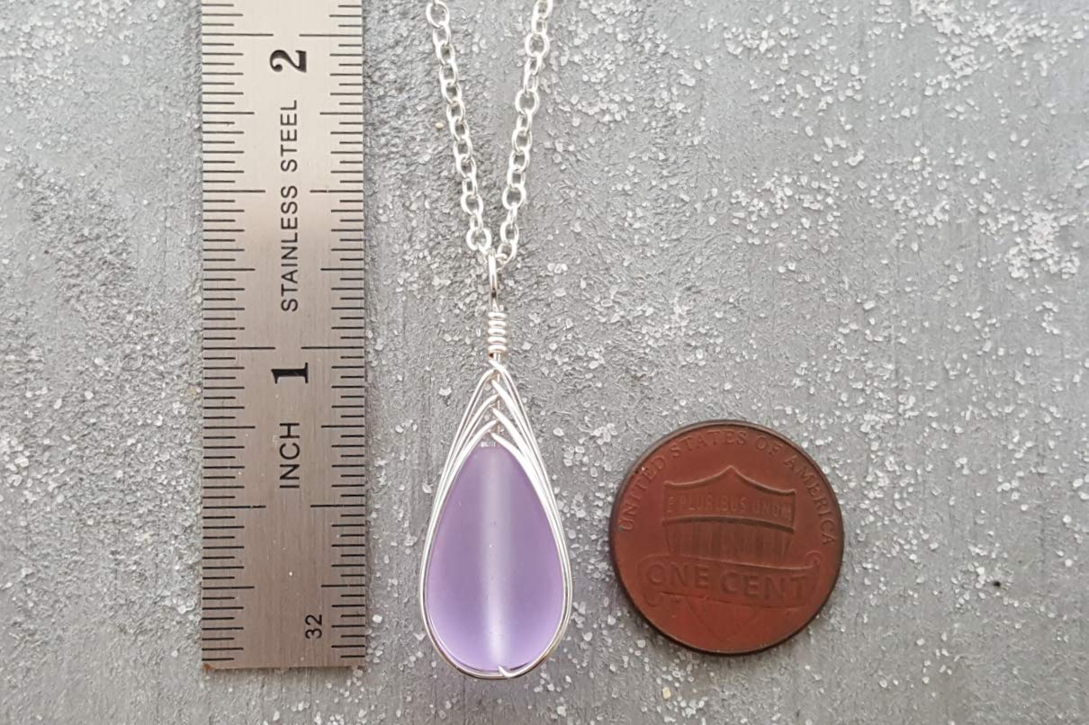 Yinahawaii Handmade Sea Glass Necklace, Hawaiian Jewelry For Women, Braided Teardrop Necklace, Unique Sea Glass Jewelry For Women Birthday Gift