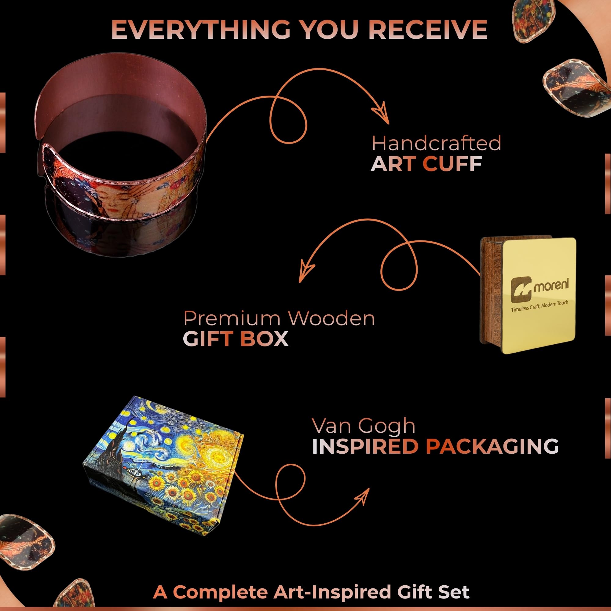 Moreni Copper Bracelet for Women with Wooden Gift Box – Art-Inspired Elegant & Timeless Handmade Jewelry Gift