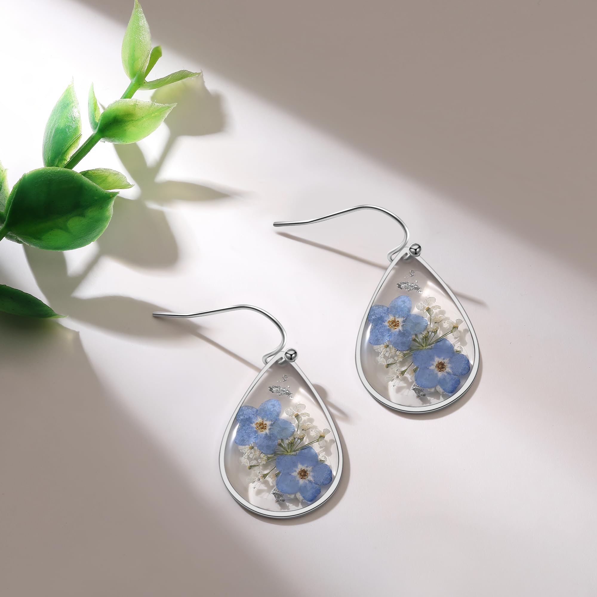 Forget-Me-Not and Queen Anne's Lace Pressed Wildflower Earrings | Pressed Flower Earrings | Handmade Drop and Dangle Earrings | Gift for Woman