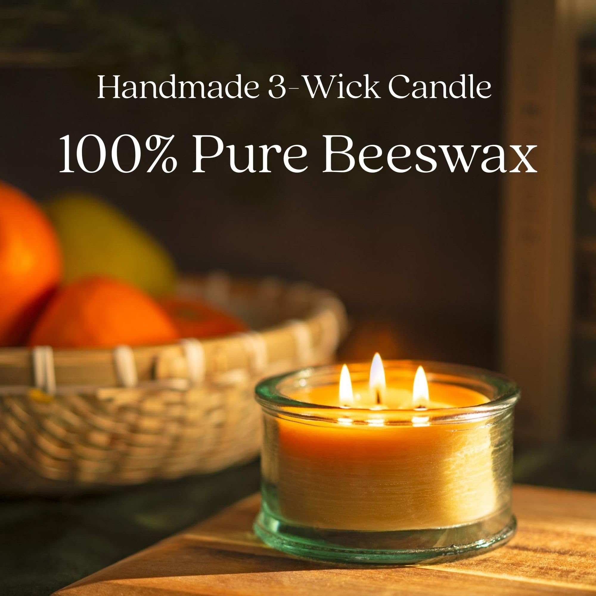 Bluecorn Beeswax 3-Wick Candle, 100% Pure Bees Wax, Yellow, Fragrance Free, Paraffin & Soy Free Candle Wax, Clean Burning, Long Lasting, Home Decor, Gifts for Women & Men, American Made, 10 Oz, 1 Ct