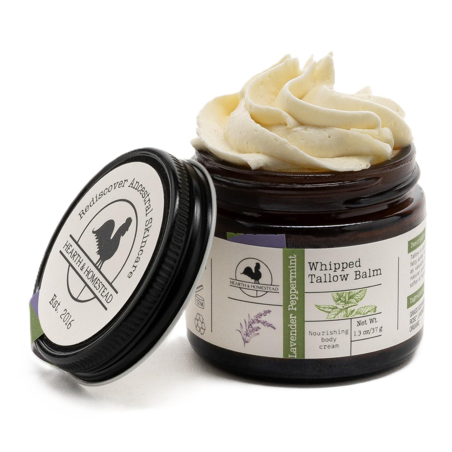 Hearth and Homestead: Handmade Whipped Tallow Balm (Unscented/Herb-Infused) - Organic Body Butter with Infused Olive Oil, for Eczema, Rosacea, Baby - 1.3 oz - Handmade Lifestyle Shop