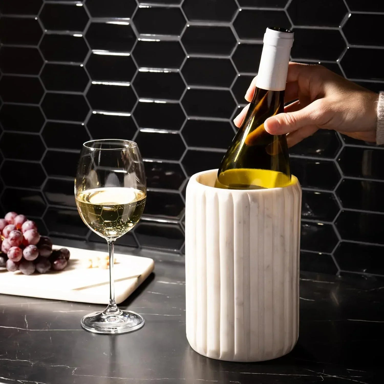 Cork & Mill Marble Wine Chiller, Champagne Bucket for Parties, Bottle Cooler for Dining Tables, Outdoor Patios and More - Handcrafted Natural Stone Bottle Holder - Keeps White Wine or Champagne Cold - Handmade Lifestyle Shop