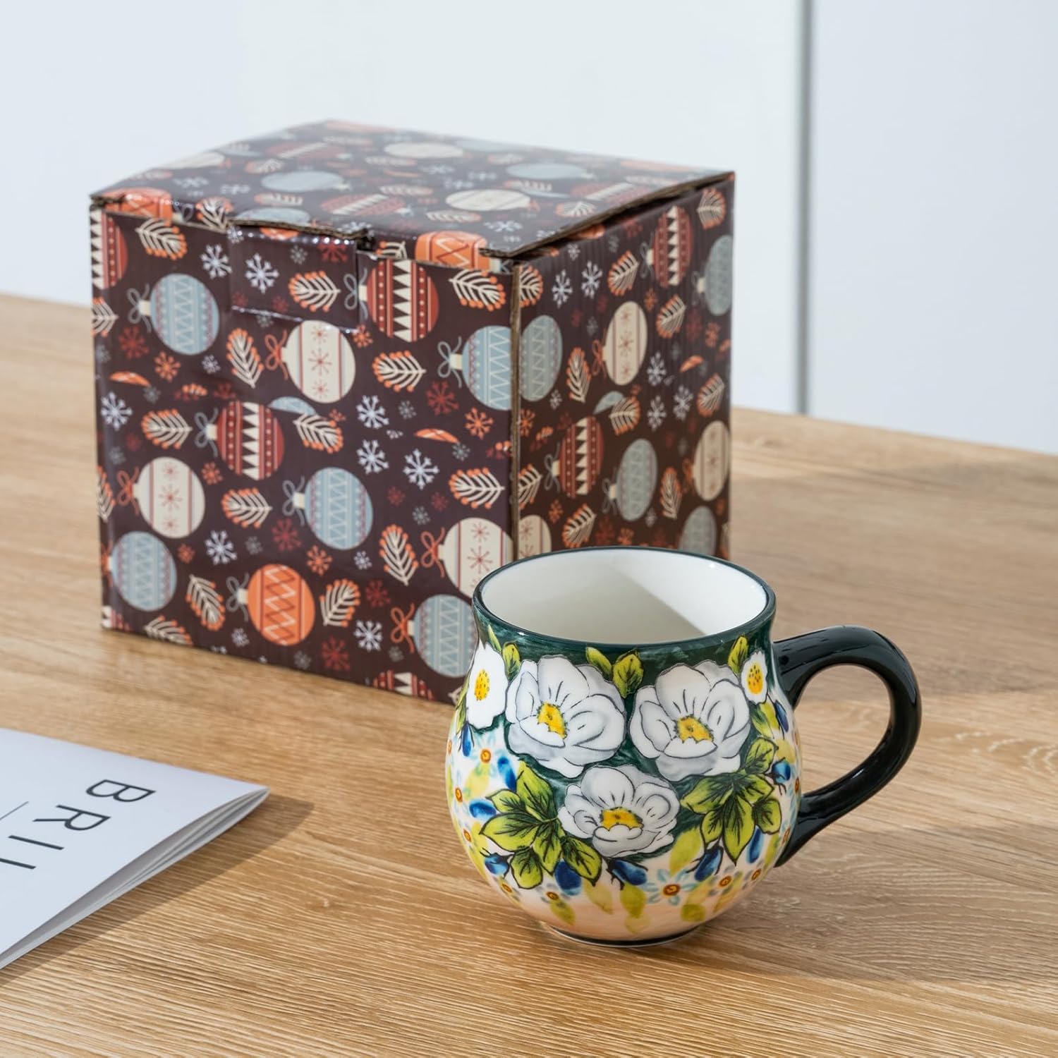 ALMA 12oz Handpainted Microwave Safe Coffee Mug, Unique Ceramic Tea Mug For Girl Friend,Mother, Woman(Assorted Flowers,Medium)