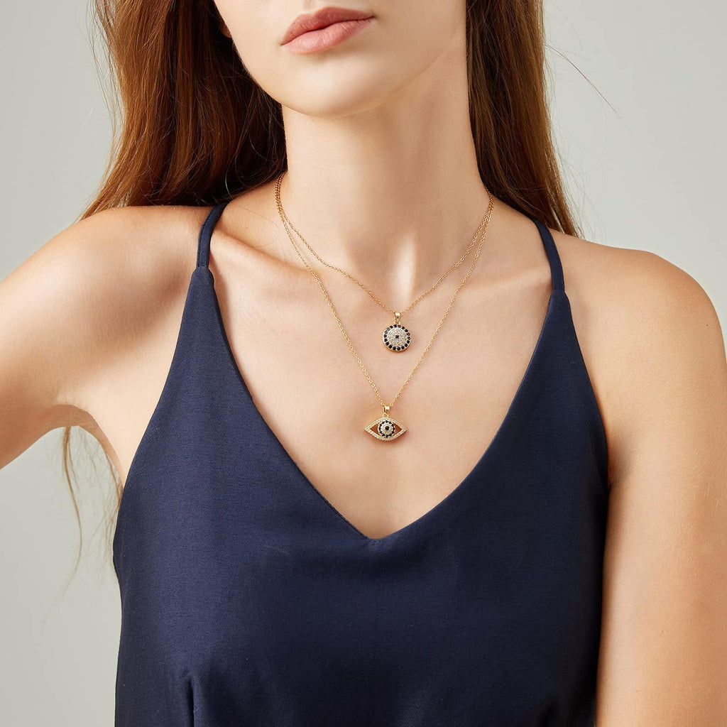 Evil Eye Necklace Layered Necklaces for Women, 2Pcs 18K Gold Plated Dainty Evil Eye Choker Pendant Necklace Handmade Evil Eye Jewelry Protection Gifts - Handmade Lifestyle Shop