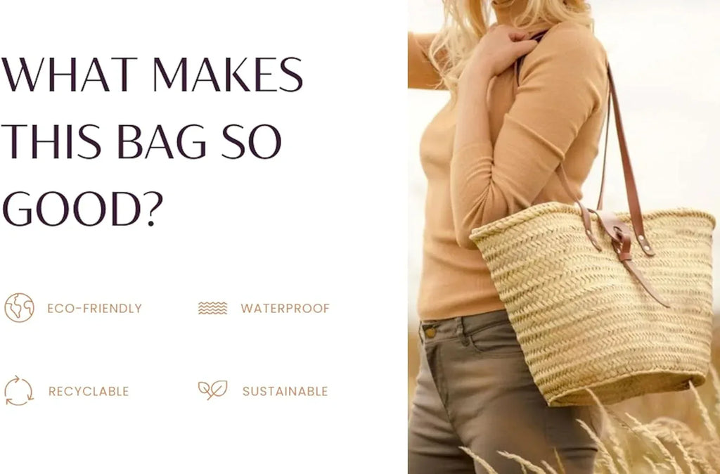 FRENCH BASKET Straw Beach Tote Bag with Leather Handles, Canvas Pouch & Zip Closure, Moroccan Market Basket for Summer - Handmade Lifestyle Shop