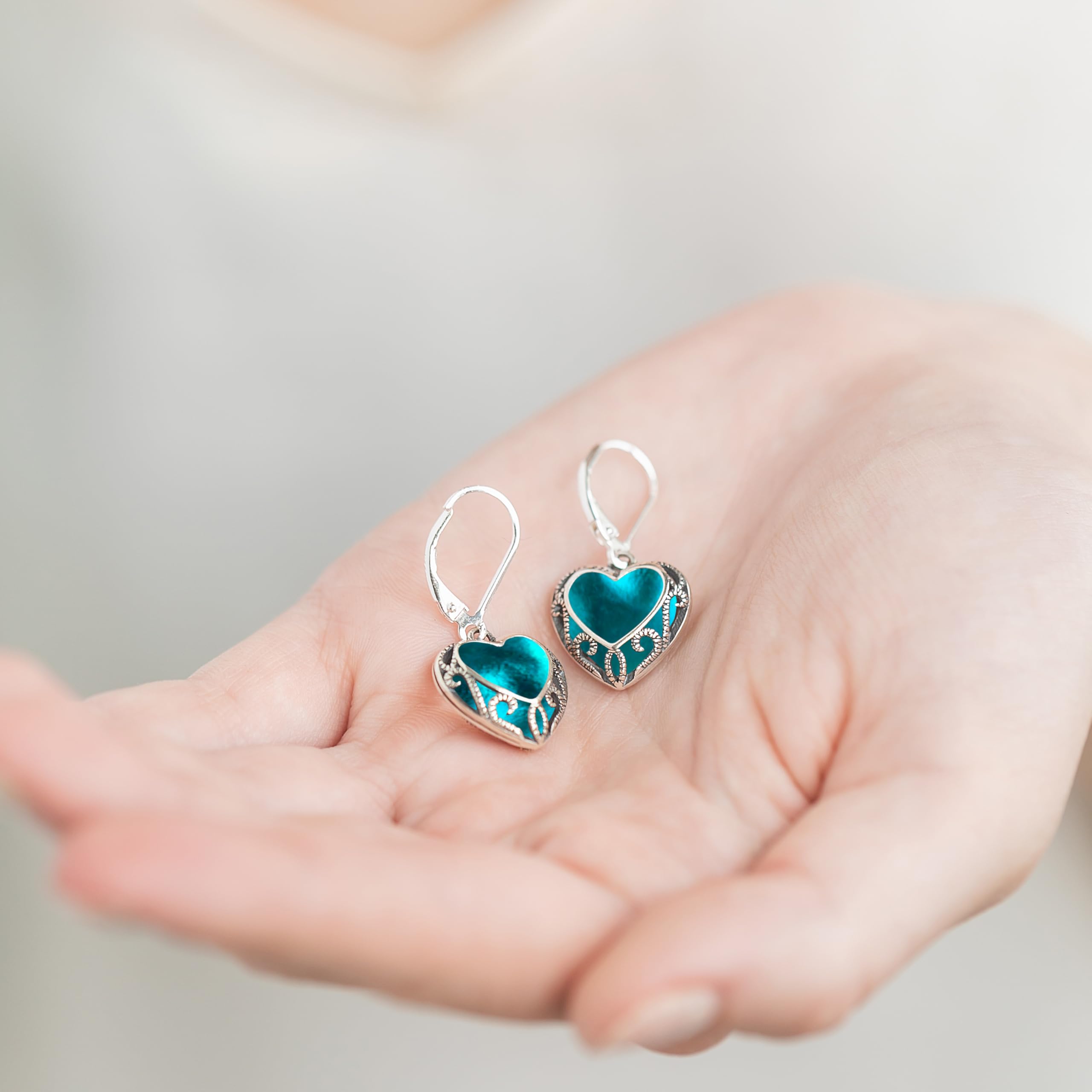 Bottled Up Designs Handmade Homespun Hearts Earrings, Recycled Vintage Glass, Sterling Silver, Eco Friendly, Made in USA, Mothers Day, Women, Anniversary