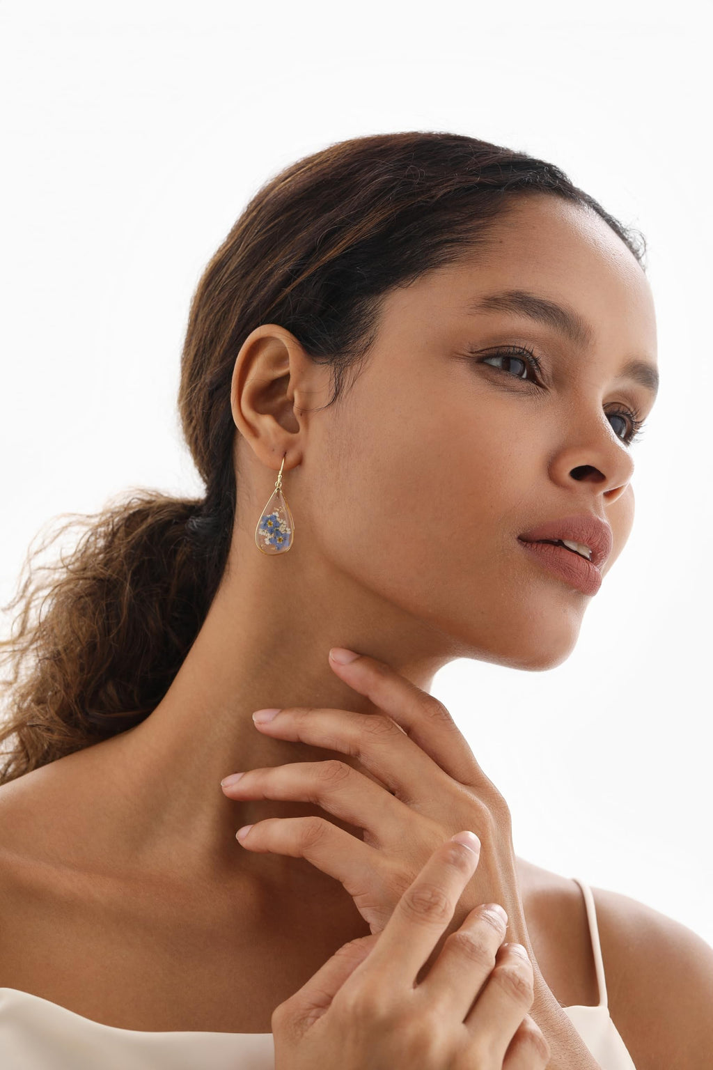 Forget-Me-Not and Queen Anne's Lace Pressed Wildflower Earrings | Pressed Flower Earrings | Handmade Drop and Dangle Earrings | Gift for Woman