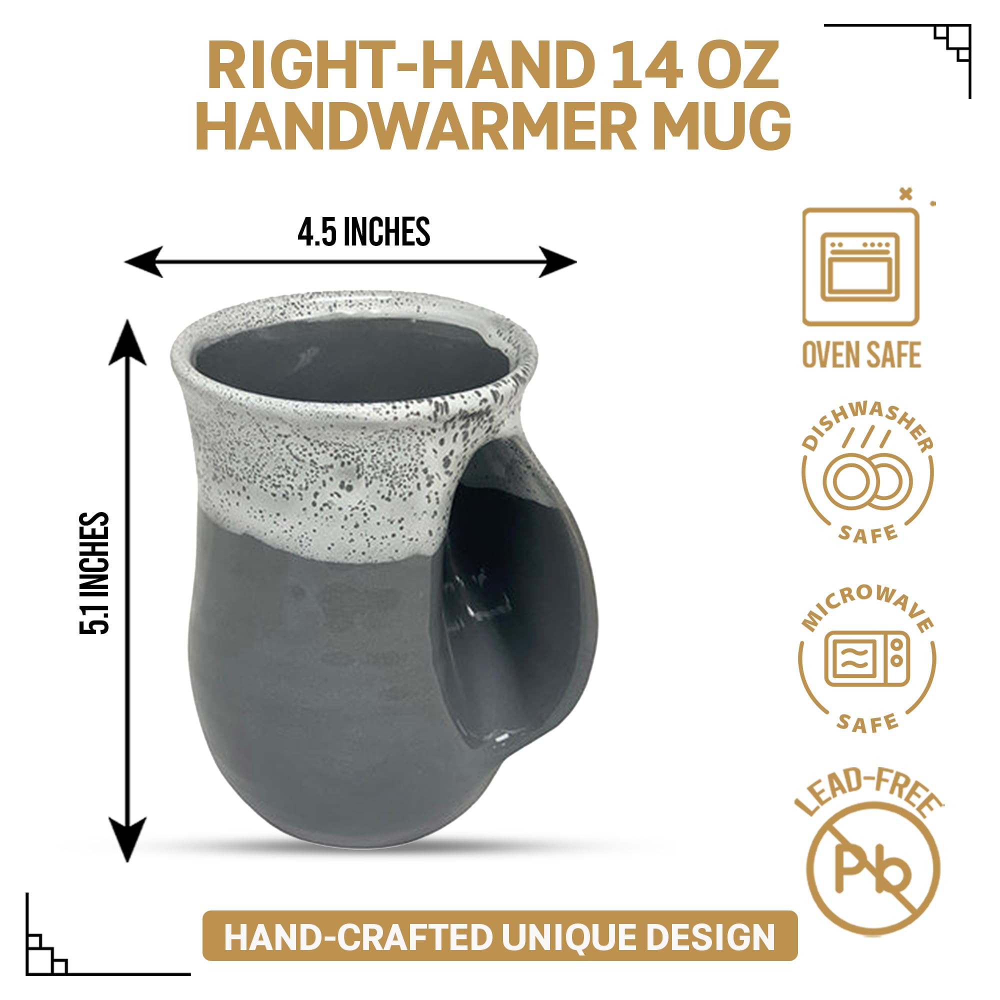 Clay in Motion Hand Warmer Coffee Mug – Handmade Coffee Mug With Comfortable Handle Contoured Pocket Hand Warming Ceramic Coffee Mug – Proudly Made in USA – Right Handed – 14 Oz - Island Oasis
