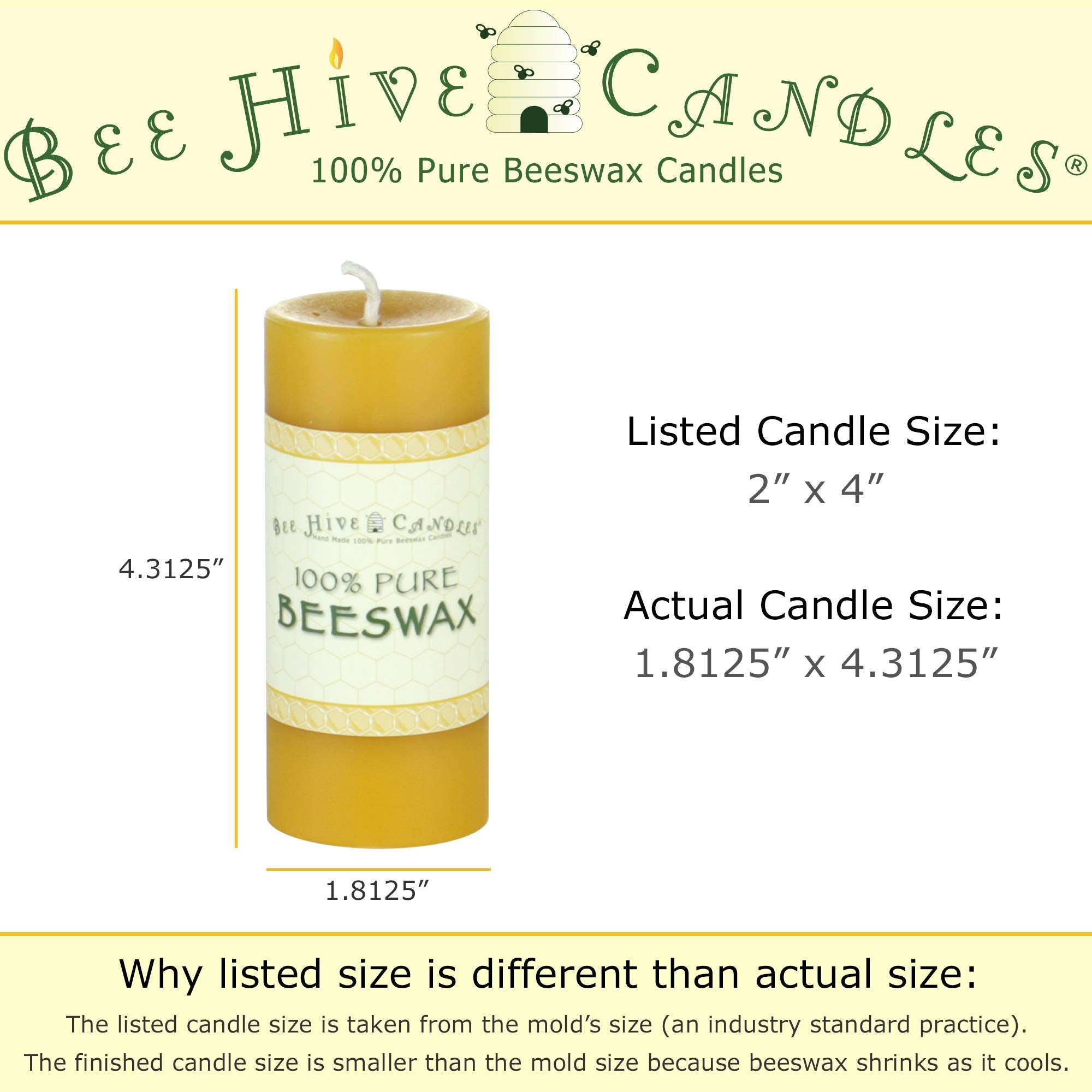 Bee Hive Candles 100% Pure Beeswax Pillar Candle (2" x 3" (3-Pack)) | Natural Beeswax Candles | Soy, Paraffin & Fragrance Free | Handmade in The USA