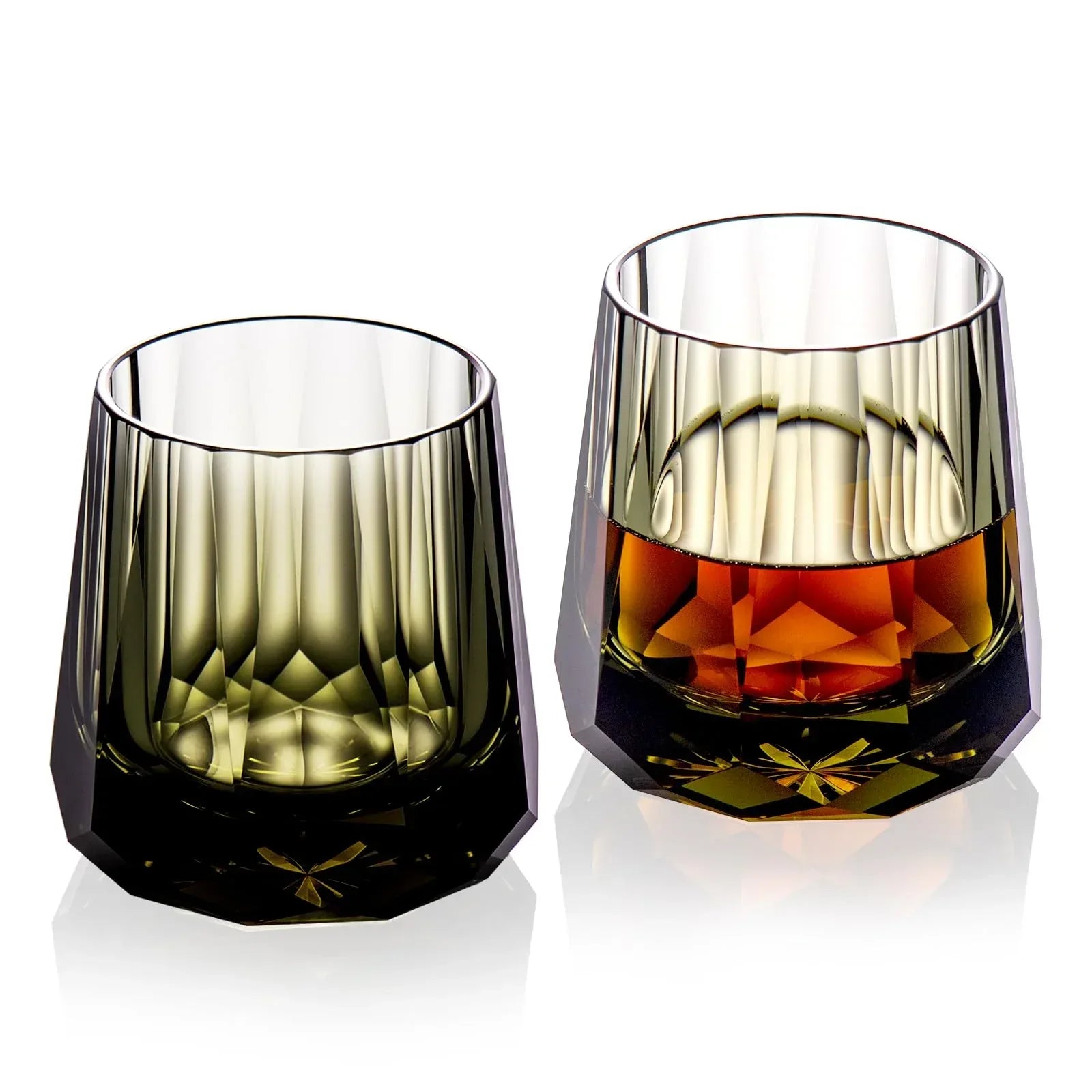 KAMMAK Crystal Whiskey Glasses Set of 2, Handcrafted 7.1oz Old Fashioned Glasses Stemless, Luxury Cocktail Glasses, Hand Blown Scotch Cup for Women, Men Gift for Rocks, Bourbon Barware, Bar - Handmade Lifestyle Shop
