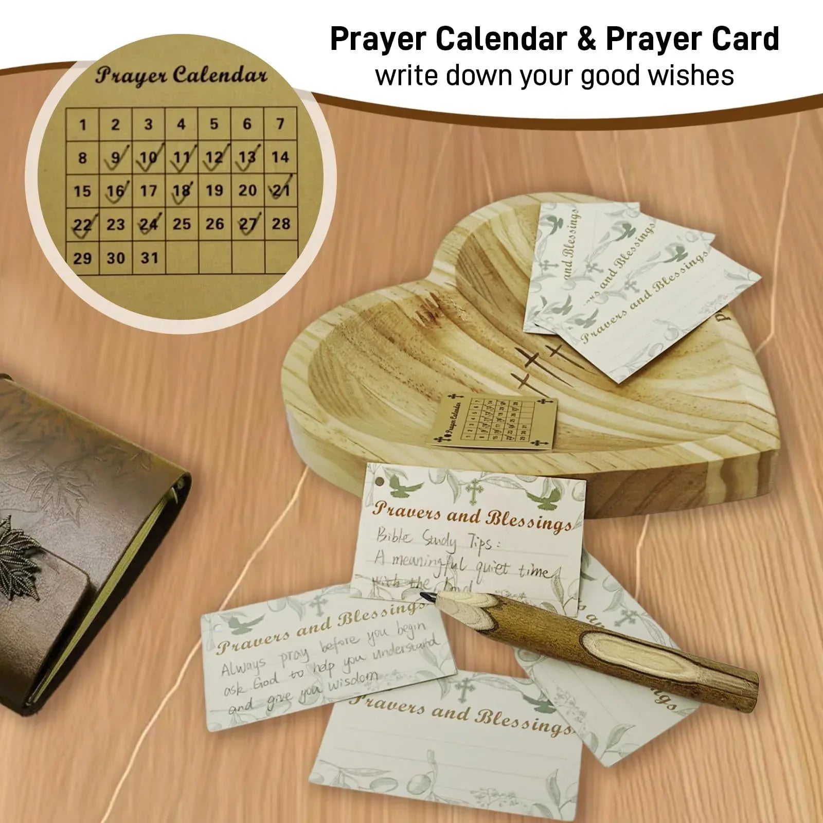 Heart Prayer Bowl with 30 Cards, Meaningful Gift for Friend, Handcrafted Wooden Bowl with Cross, Christian Decor, Religious Gift for Women, Mom, Dad, Daughter, or Husband, Perfect for Easter - Handmade Lifestyle Shop