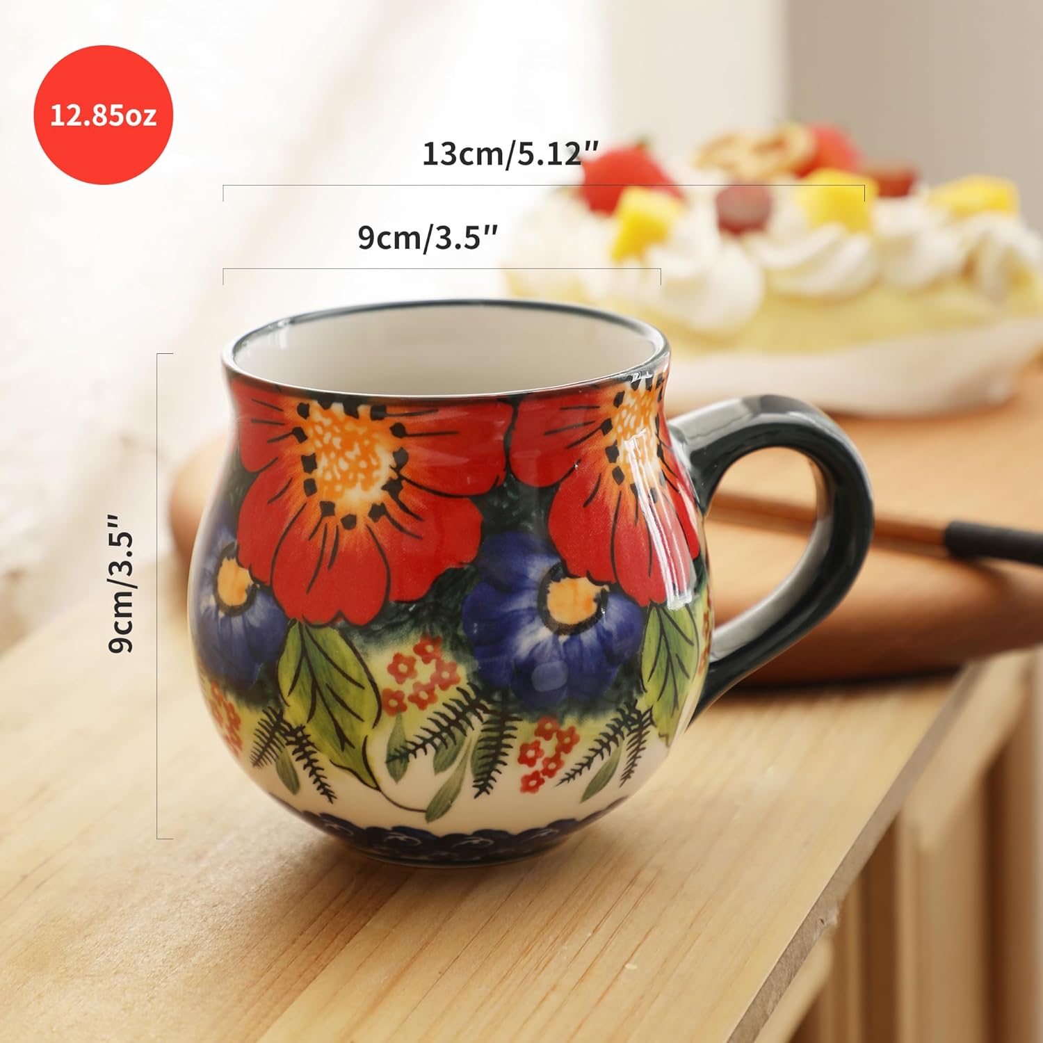 ALMA 12oz Handpainted Microwave Safe Coffee Mug, Unique Ceramic Tea Mug For Girl Friend,Mother, Woman(Assorted Flowers,Medium)