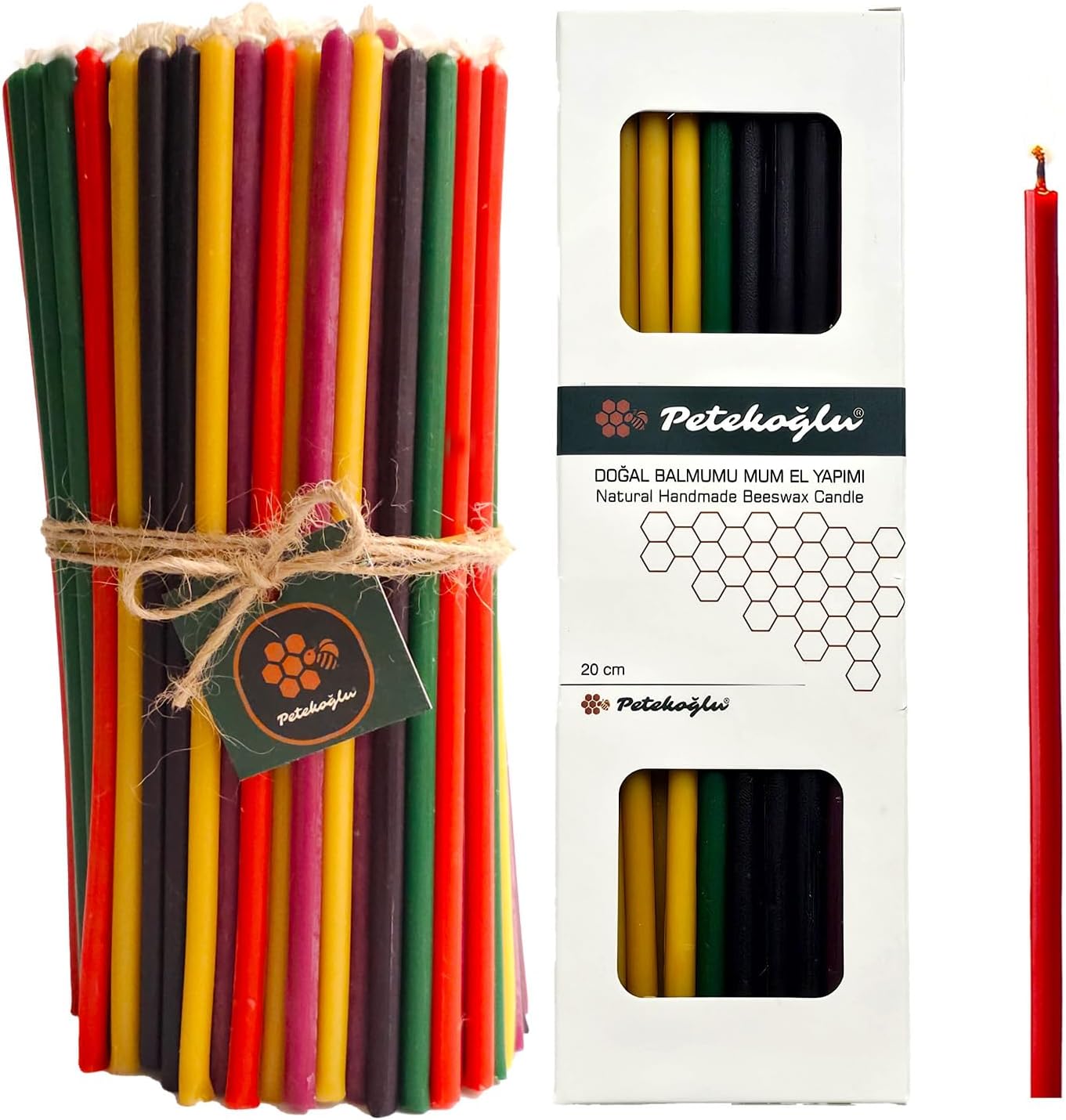 40 Pieces Pure Beeswax Candles - No-Drip, Smoke-Less, Tall, Thin Taper Decorative Candles for Church Prayer, Decor or Birthday Candles – Honey Scented Candles – 7.9”x0.26” (Multicolored)