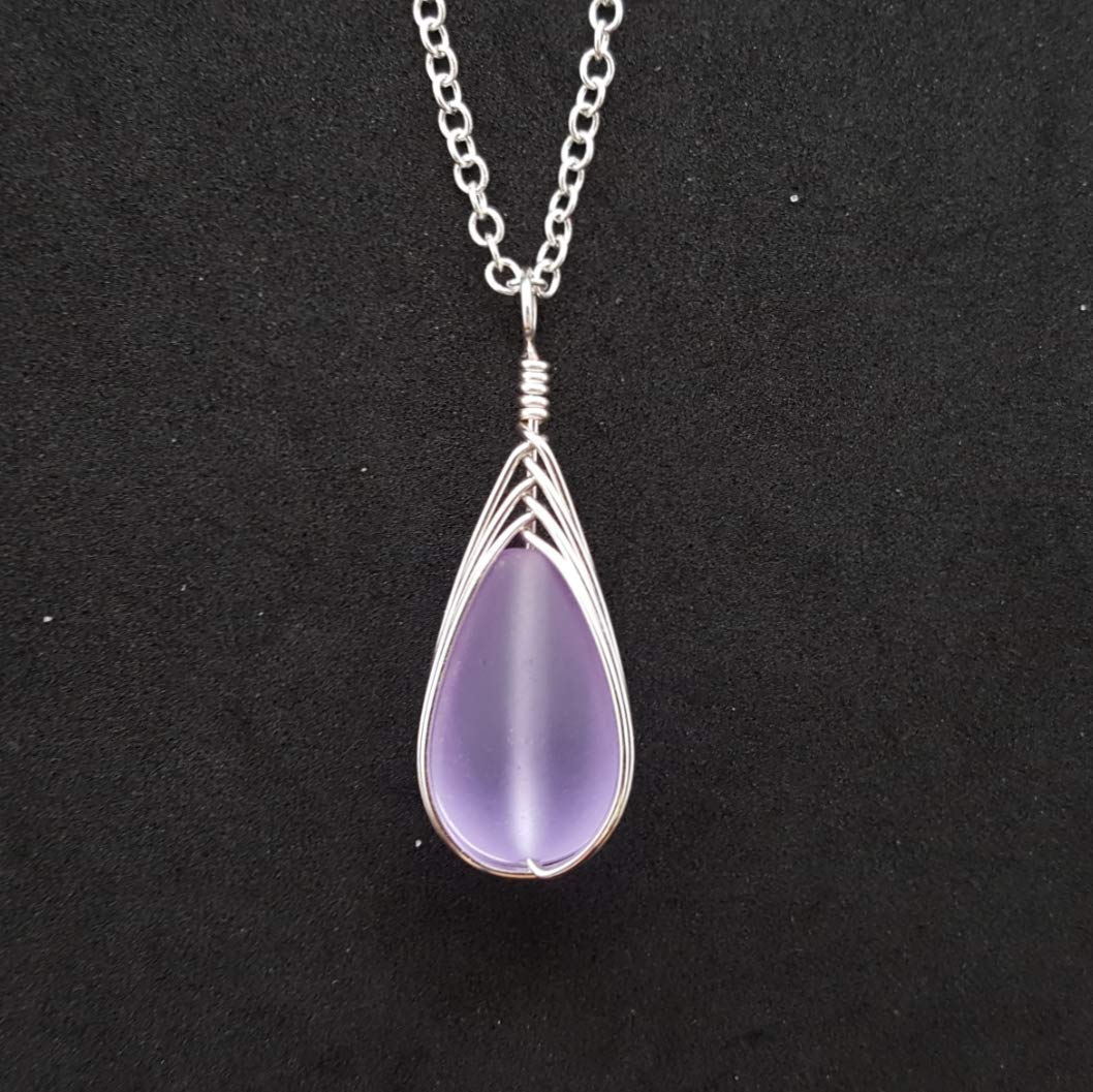 Yinahawaii Handmade Sea Glass Necklace, Hawaiian Jewelry For Women, Braided Teardrop Necklace, Unique Sea Glass Jewelry For Women Birthday Gift