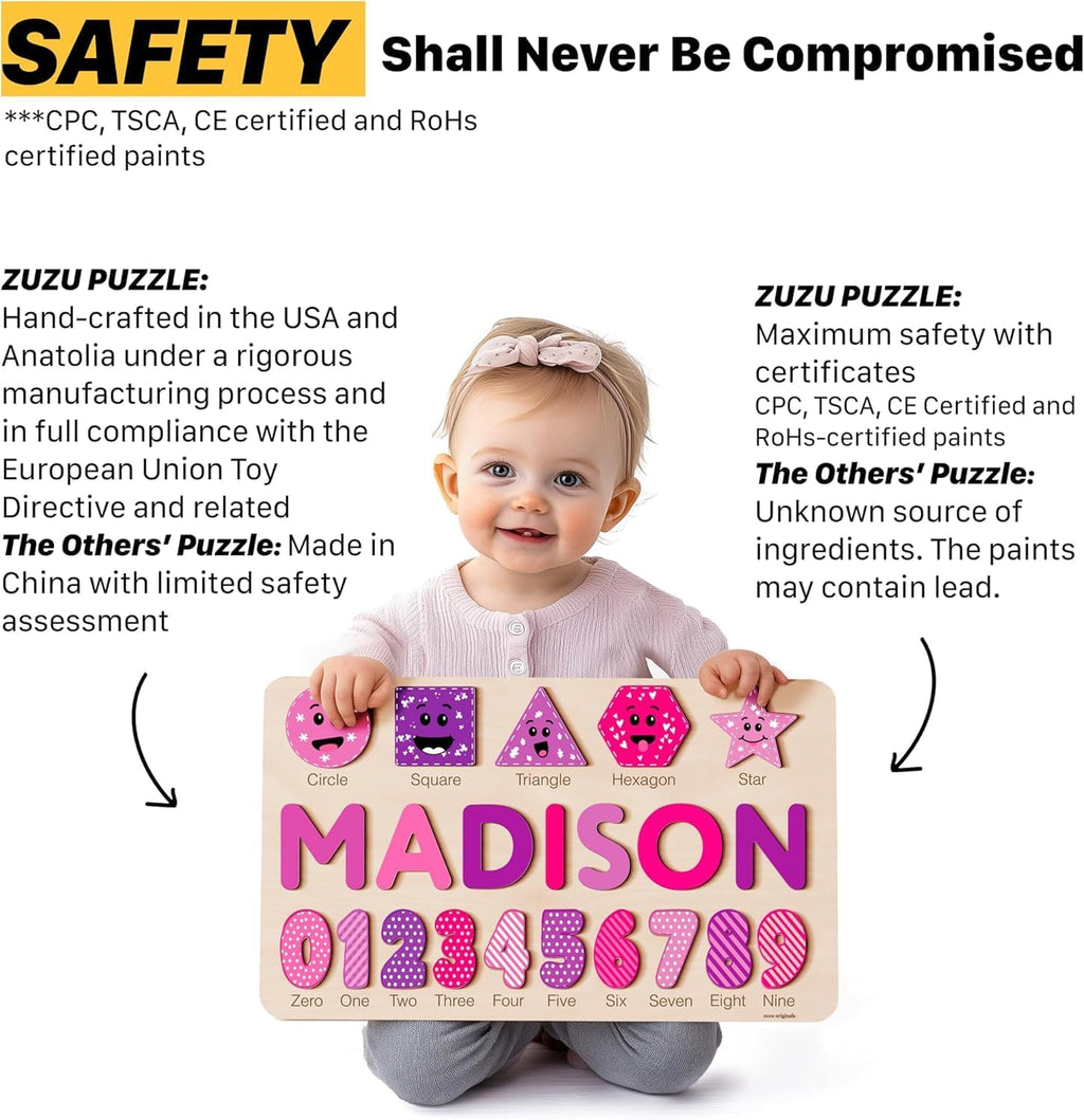 Puzzles for Toddlers Boy and Girl, Personalized Name Puzzle, Toy, Gifts for 0 1 2 3 Years Old, Babies Gifts, Baby Shower, Christmas, New Baby, 0 3 6 9 12 24 Months-TSCA,CPC Certified
