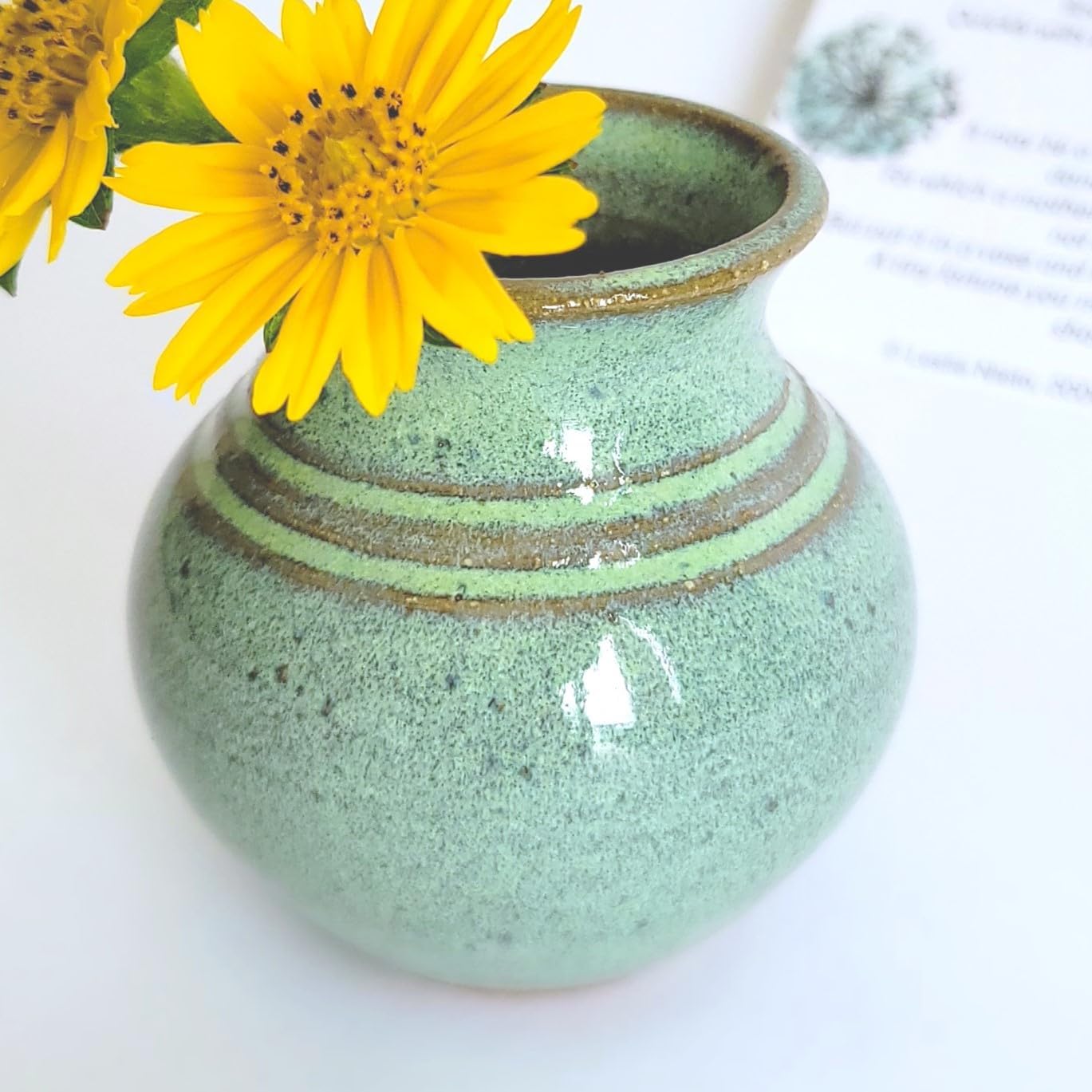 Handmade Dandelion Flower Pot for New Mommy to Be - Miniature Pottery Vase for Baby Shower Favor Presents Green (Miniature Vase w/Gift Bag)