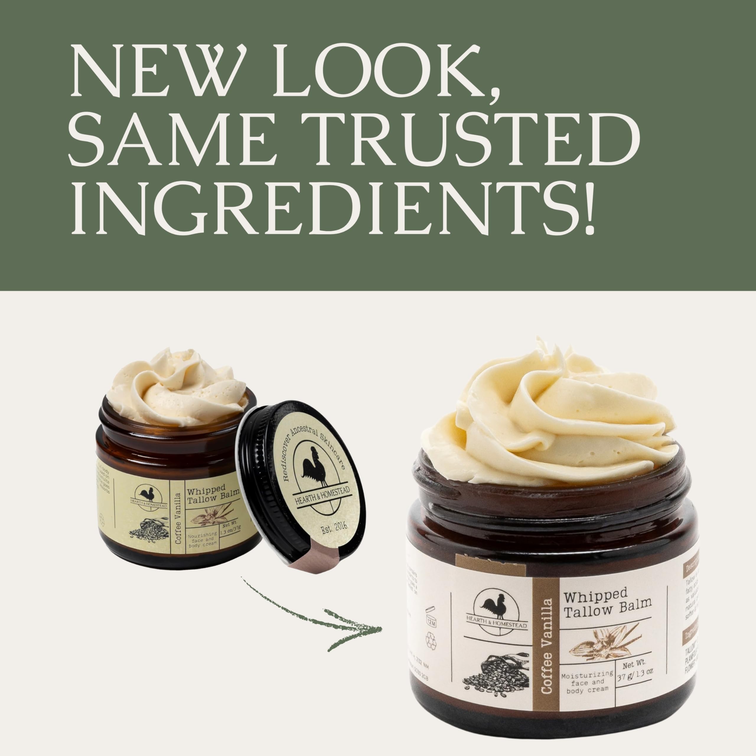 Hearth and Homestead: Handmade Whipped Tallow Balm (Unscented/Herb-Infused) - Organic Body Butter with Infused Olive Oil, for Eczema, Rosacea, Baby - 1.3 oz