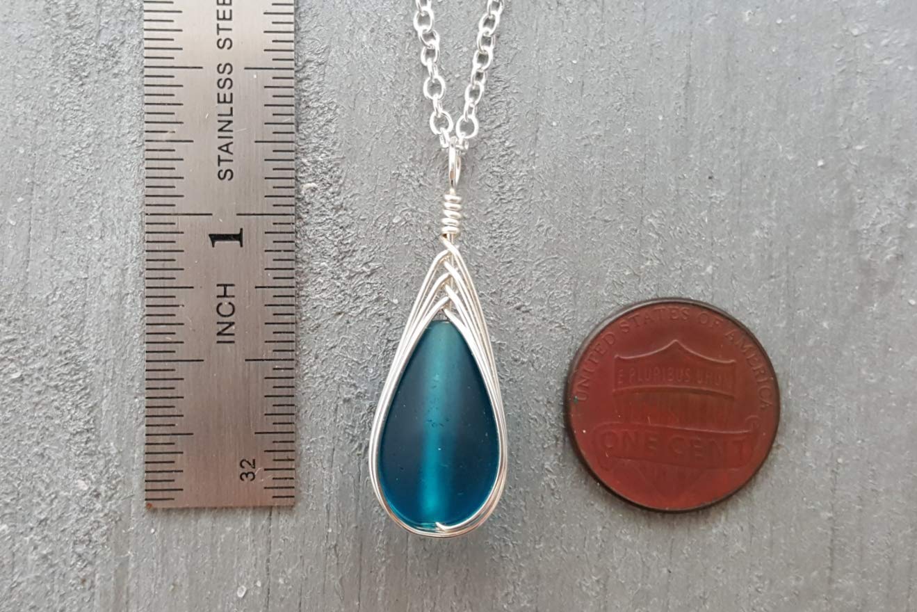 Yinahawaii Handmade Sea Glass Necklace, Hawaiian Jewelry For Women, Braided Teardrop Necklace, Unique Sea Glass Jewelry For Women Birthday Gift