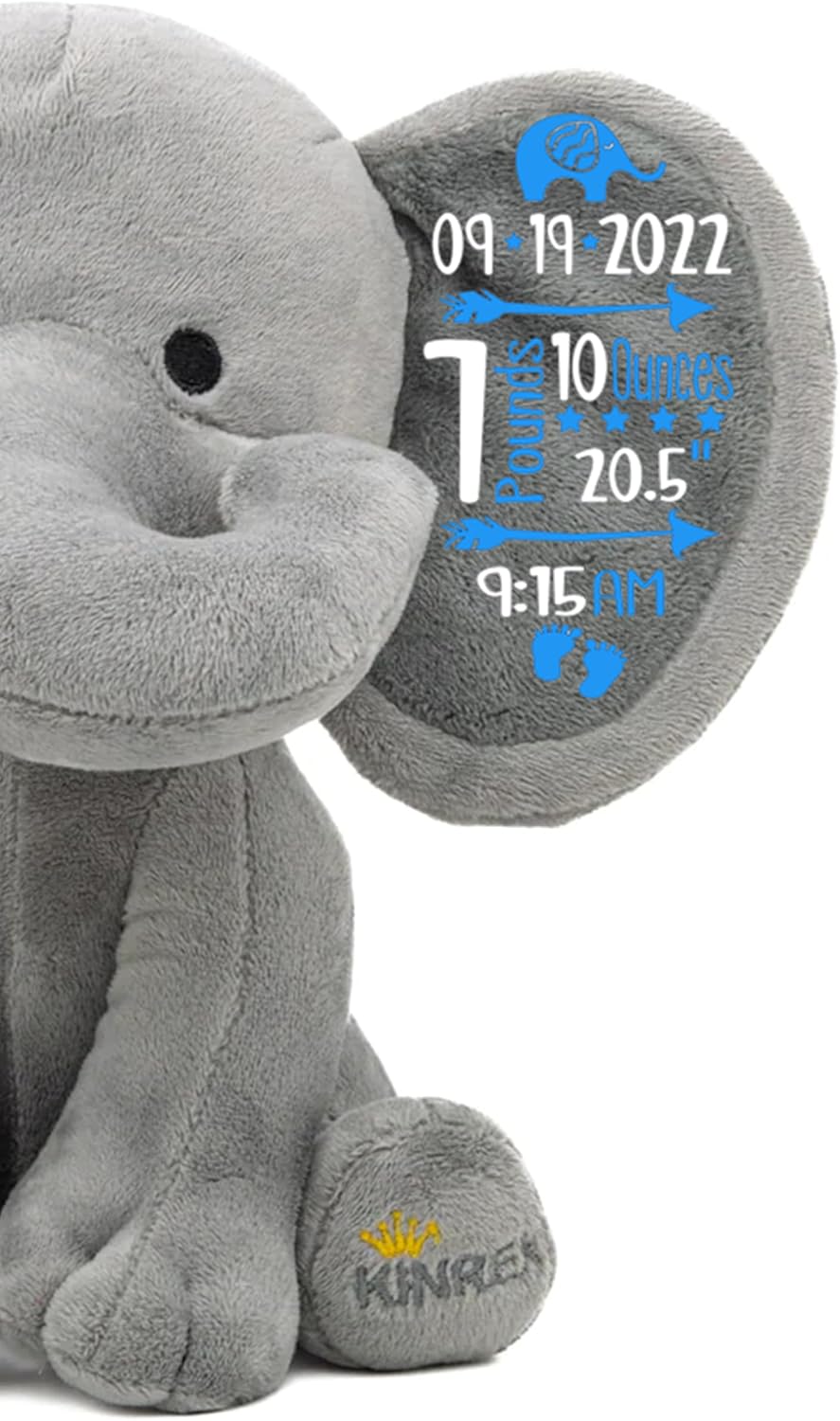 Personalized Elephant Stuffed Animal - Custom Birth Stats Announcement Stuff Elephants Animals for Babies, Baby Shower, Boy, Girl, Newborn, Customized Keepsake Plush Bear Gifts, Pink 9 Inches