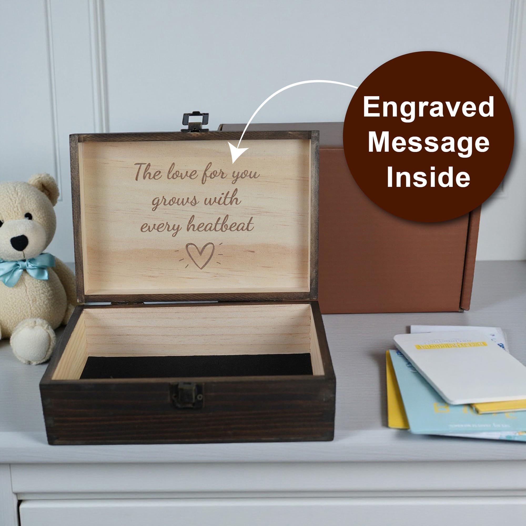 Engraved Memorial Memory Box – Wooden Keepsake Box for Loss of Loved One or Pet – Sympathy Gift – Medium Size – Dark Walnut Finish – 8.5 x 6 x 3 in