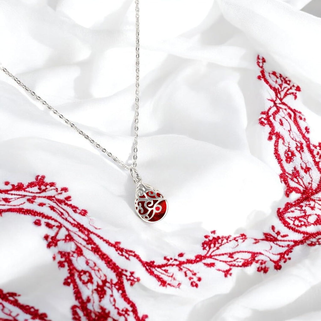 Bottled Up Designs Handmade Filigree Teardrop Necklace, Recycled Antique Glass, Sterling Silver, Eco Friendly, Made in USA, Birthday Gifts, Mothers Day, Women, Anniversary