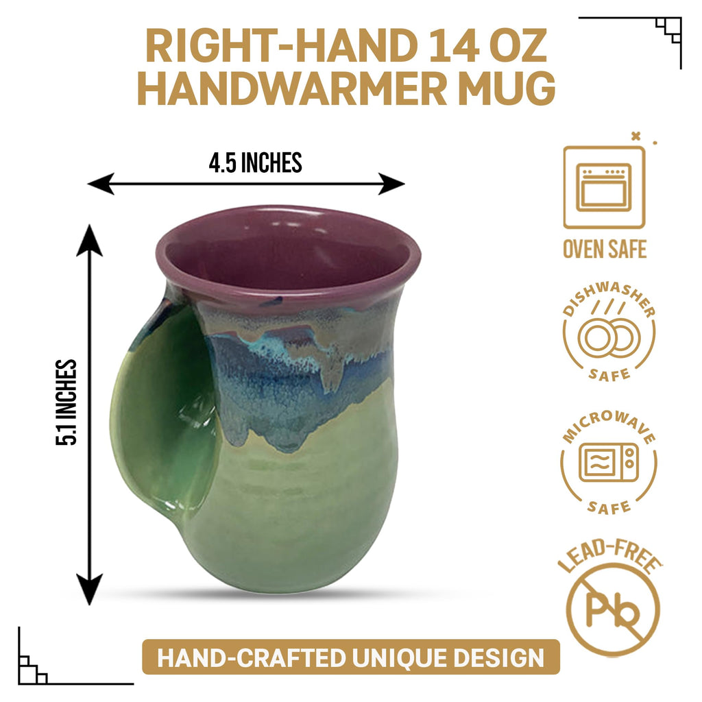 Clay in Motion Hand Warmer Coffee Mug – Handmade Coffee Mug With Comfortable Handle Contoured Pocket Hand Warming Ceramic Coffee Mug – Proudly Made in USA – Right Handed – 14 Oz - Island Oasis
