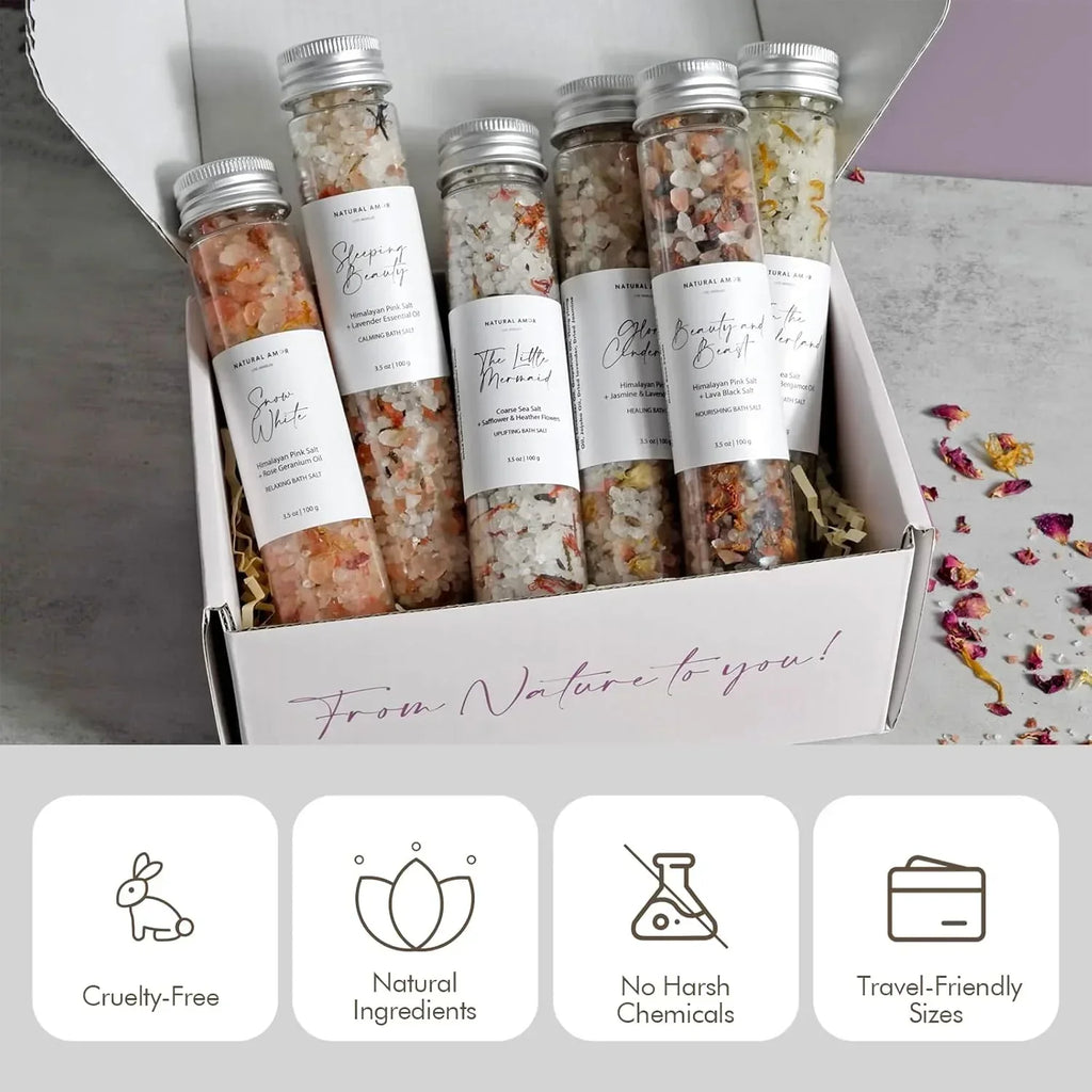 Handmade Bath Salt Gift Set 6 Pack, All Natural, Scented with Essential Oils, Gift for Women - Handmade Lifestyle Shop